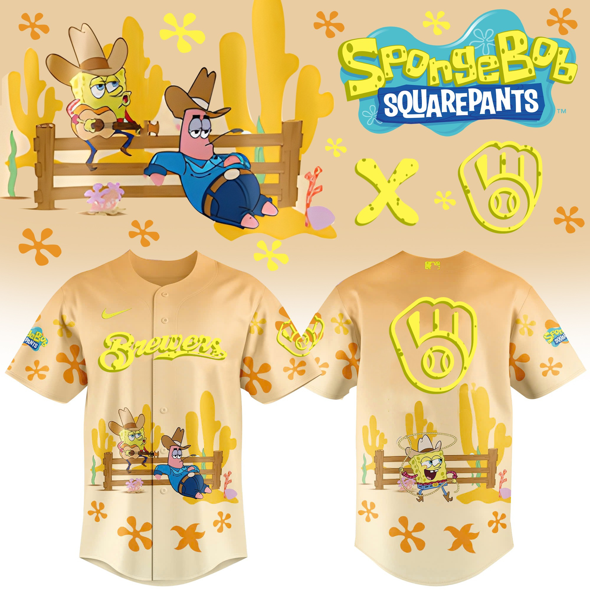 Spongebob Squarepants And Milwaukee Brewers Jersey Presents For Baseball Fans