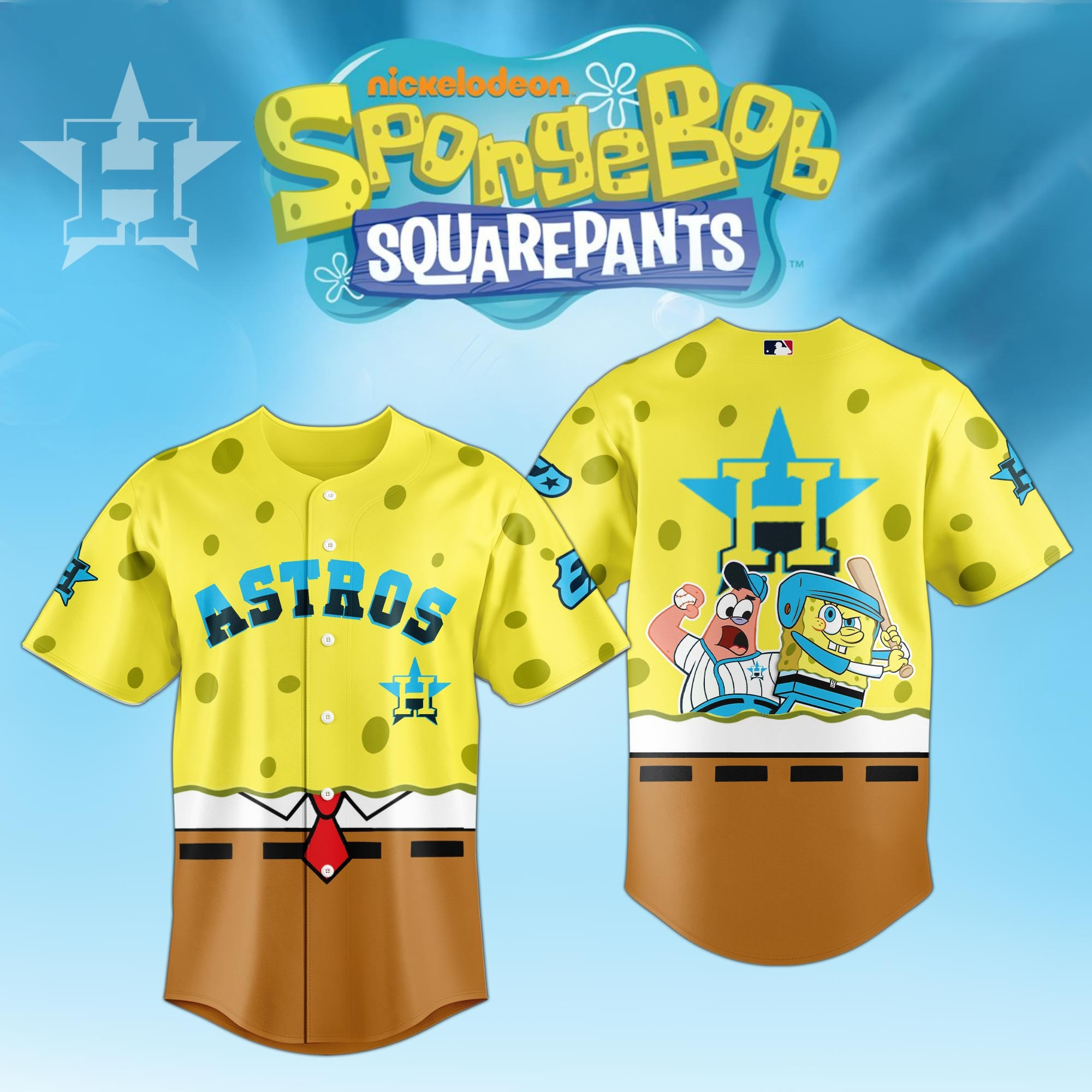 Spongebob x MLB Houston Astros Limited Edition Jersey 2025 Cool Gifts For Baseball Lovers
