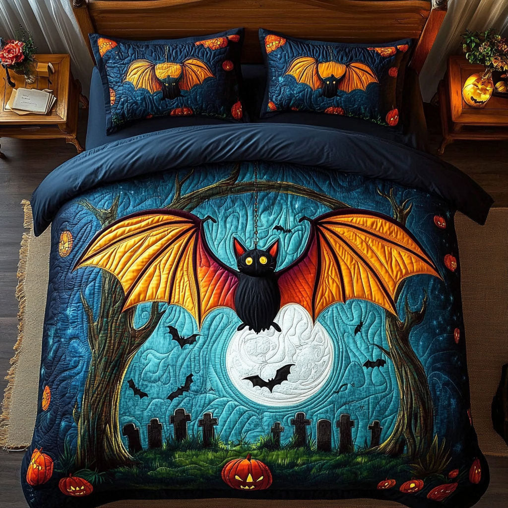 Spooky Bat Glow Bedding Set Gifts Decor For Friends and Husband on Halloween Day