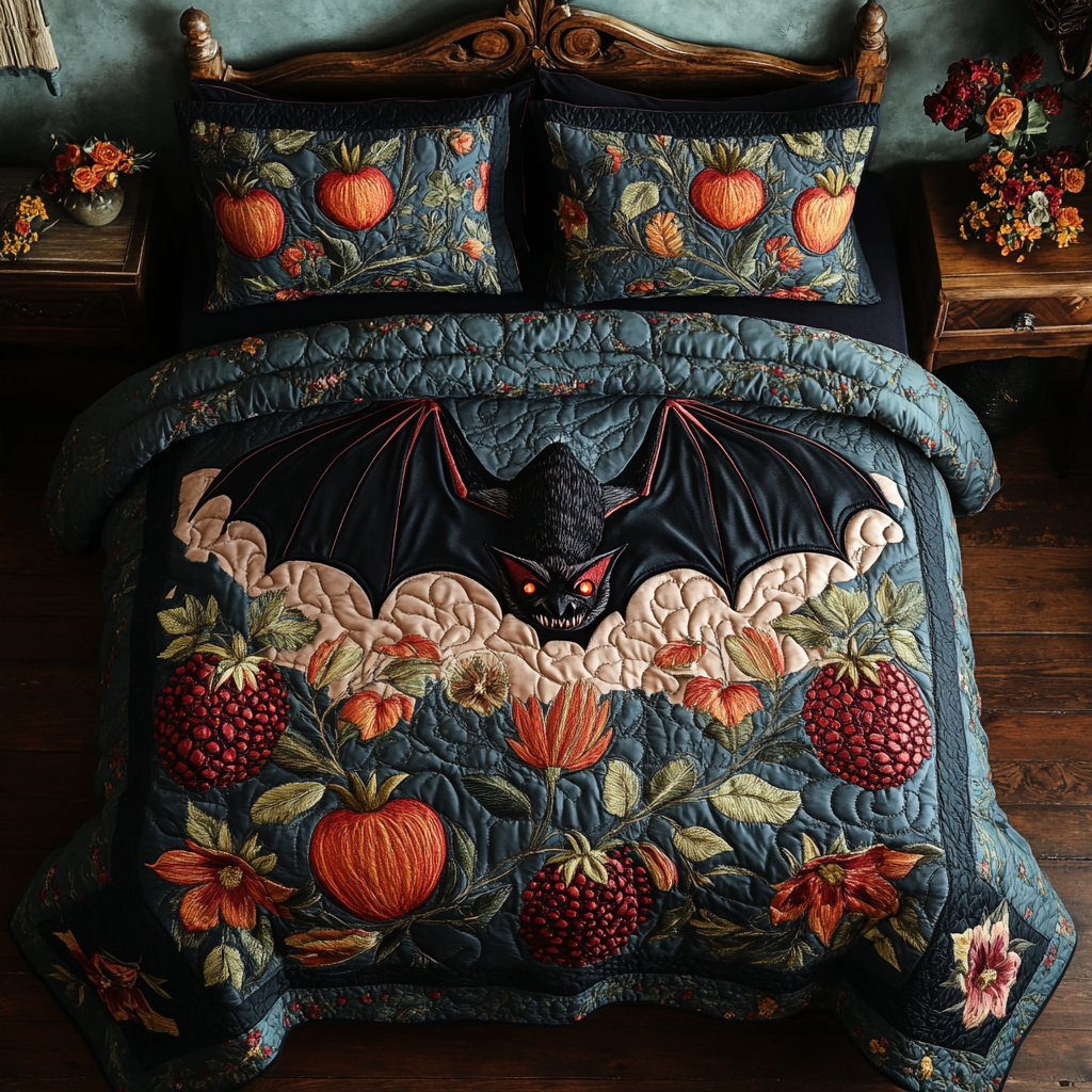 Spooky Bat Quilted Bedding Set Holiday Duvet Covers Gothic Bedroom Decor