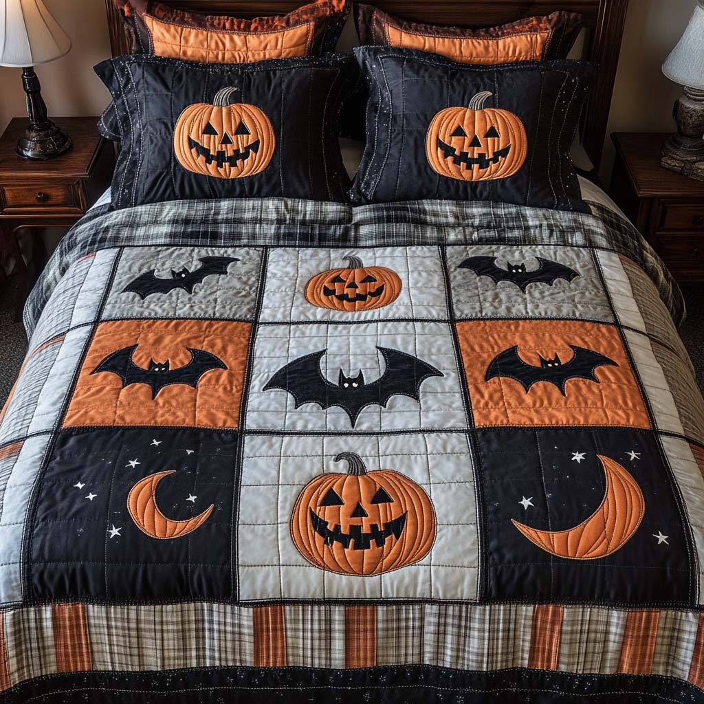 Spooky Bats Quilted Bedding Set Halloween Bed Sheets Unique Ideas For Family