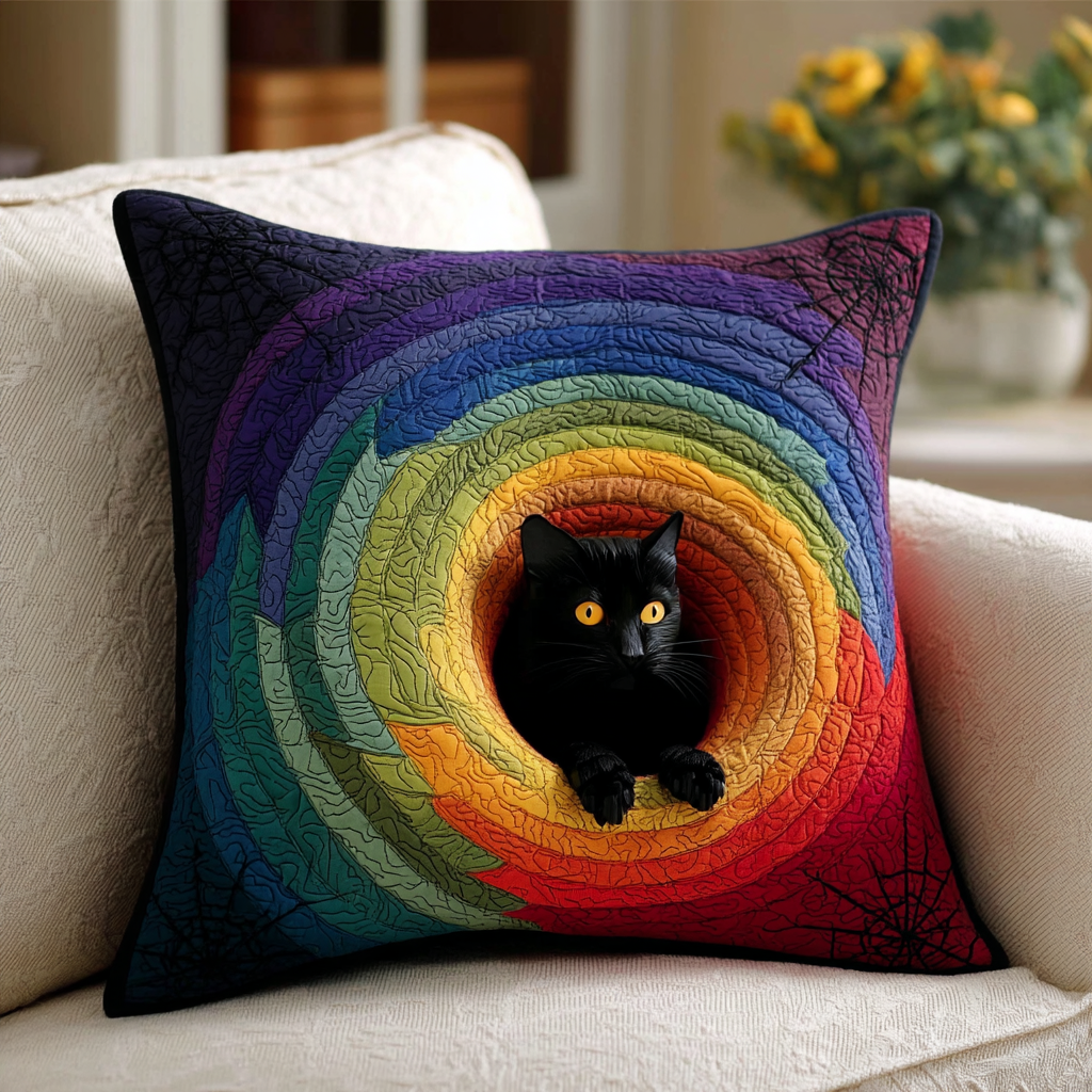 Spooky Black Cat Quilted Pillow Case Decorative Pillow Cases Birthday Presents For Cat Lovers