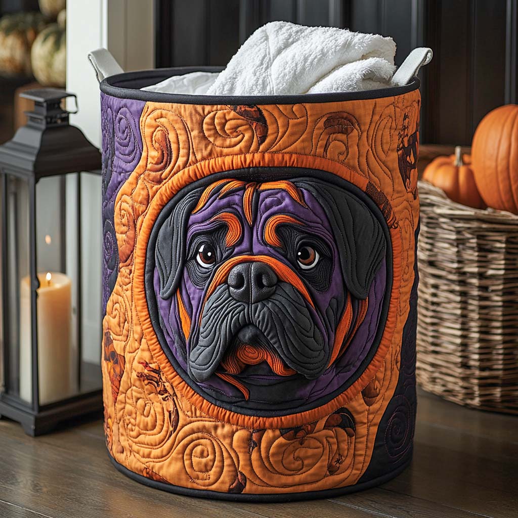 Spooky Bulldog Quilted Laundry Basket Merch For Family Time
