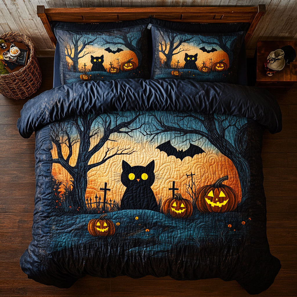 Spooky Cat Bedding Set Gifts Decoration For Friends and Husband on Halloween Day