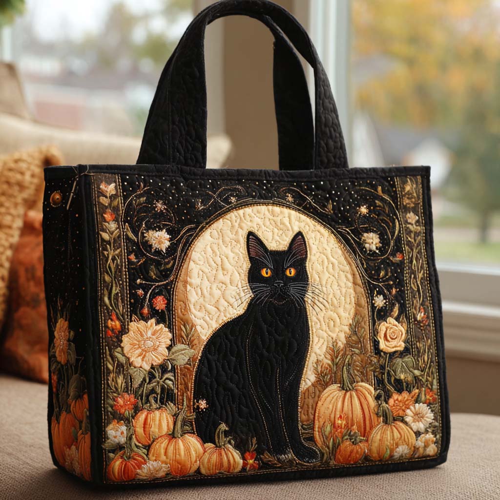 Spooky Cat Love Quilted Tote Bag Cool Gifts Cat Lovers
