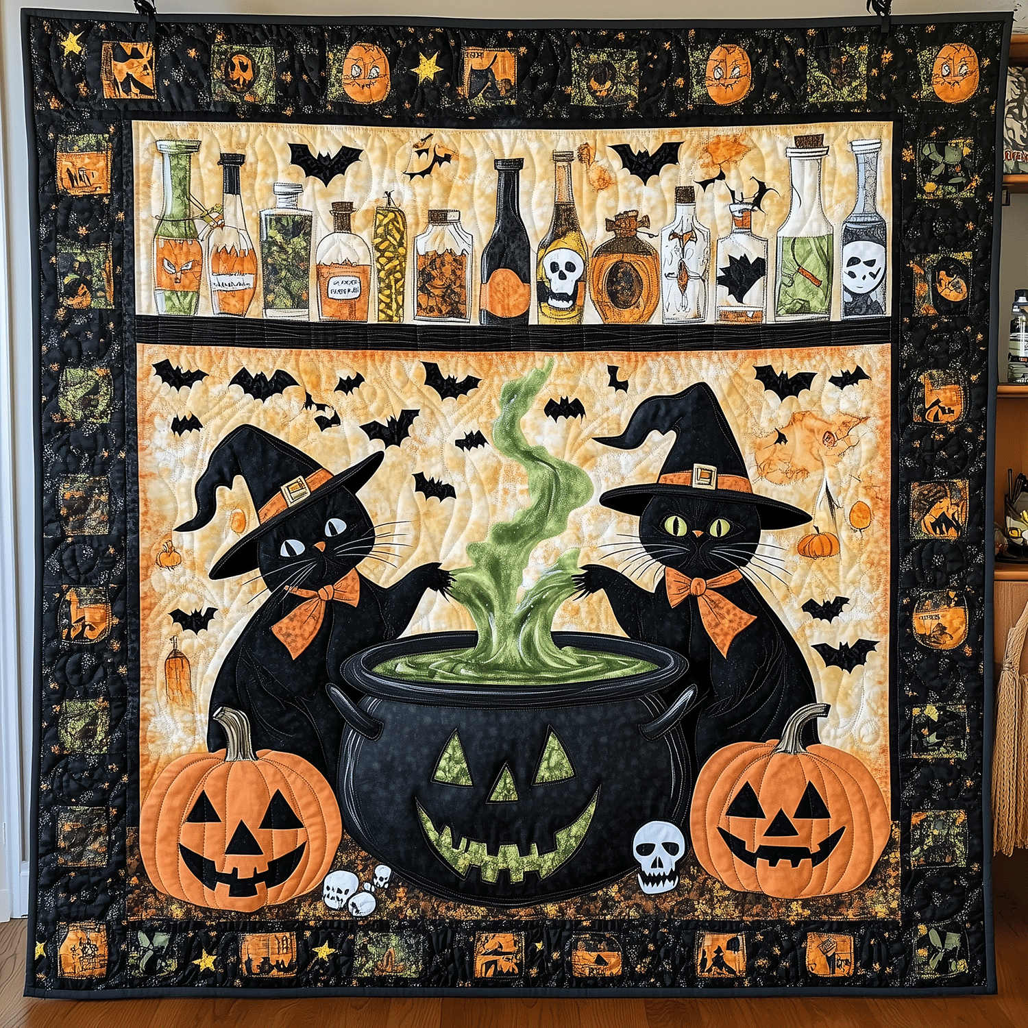 Spooky Cauldron Cats Quilted Blanket Cat Christmas Gifts