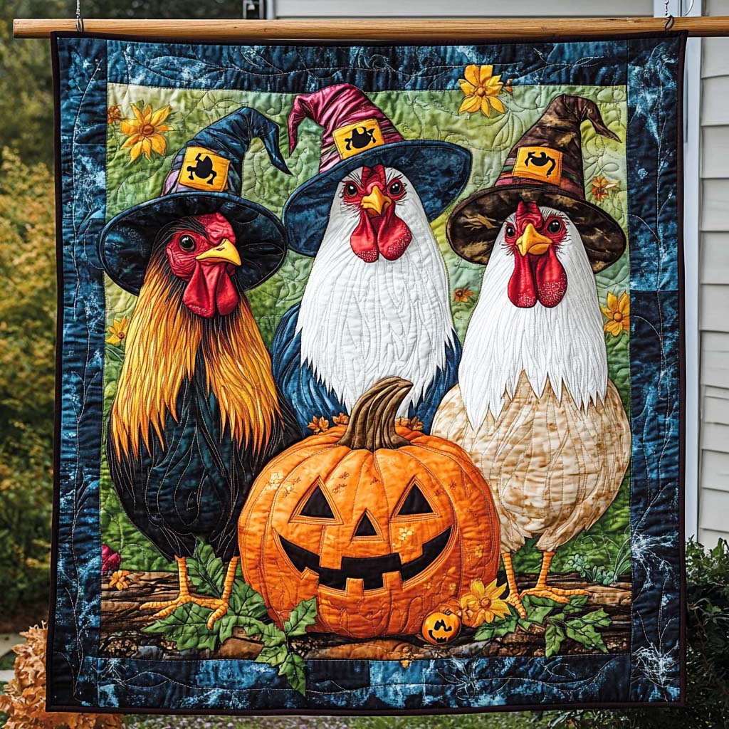 Spooky Chicken Trio Quilted Blanket Presents For Chicken Love