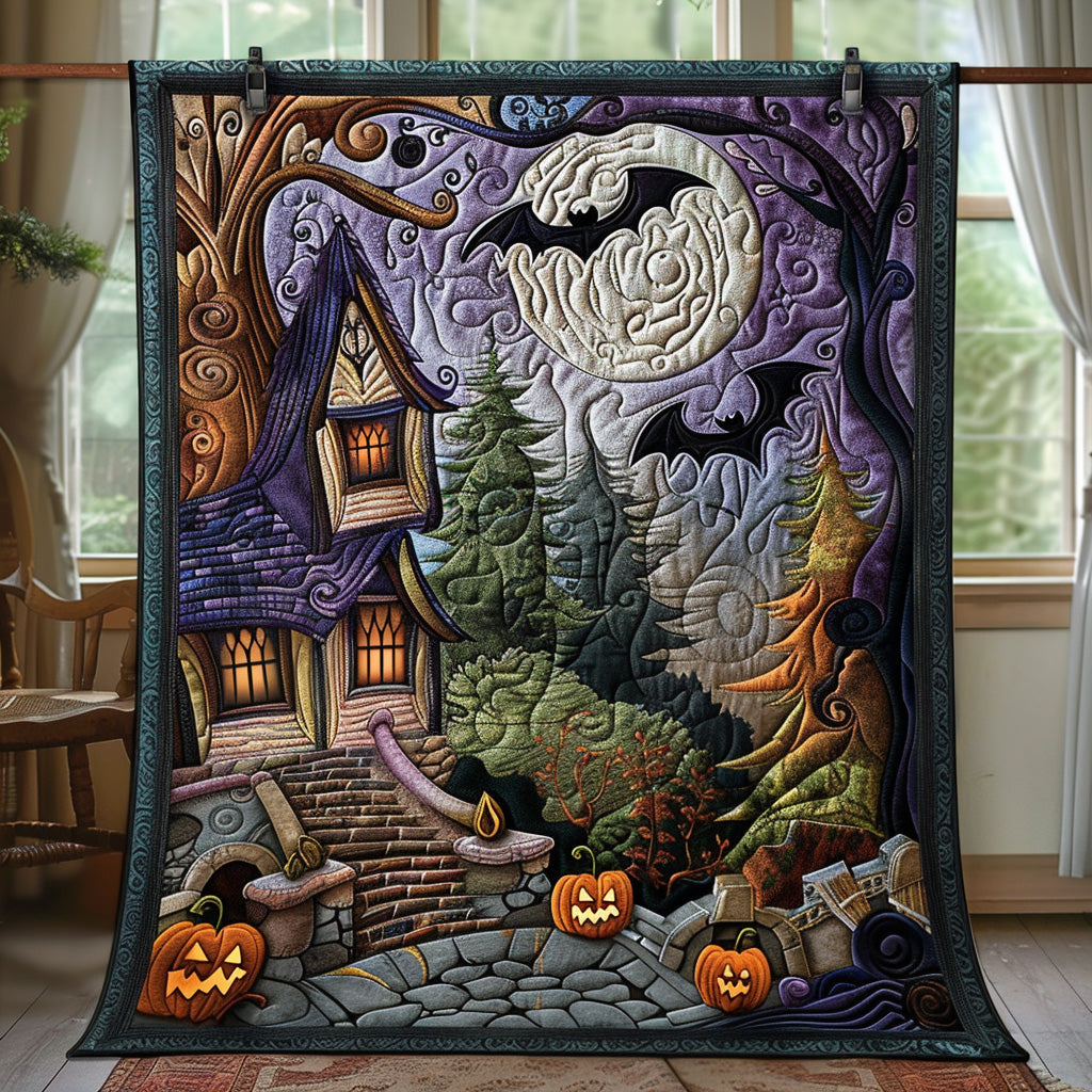 Spooky Cottage Quilted Blanket Spooky Throw Blanket Gifts For Halloween Lovers