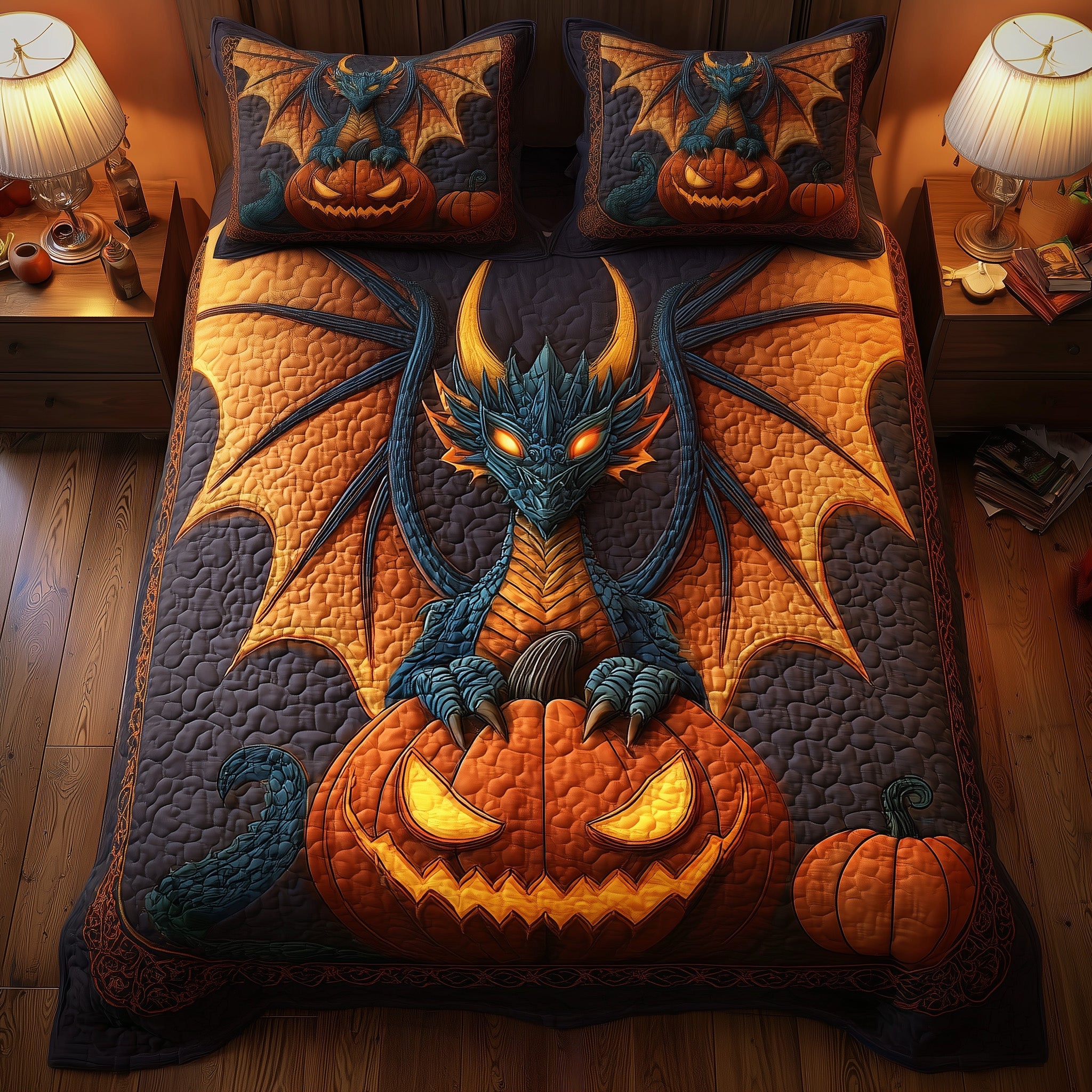 Spooky Dragon Quilted Bedding Set Cotton Sateen