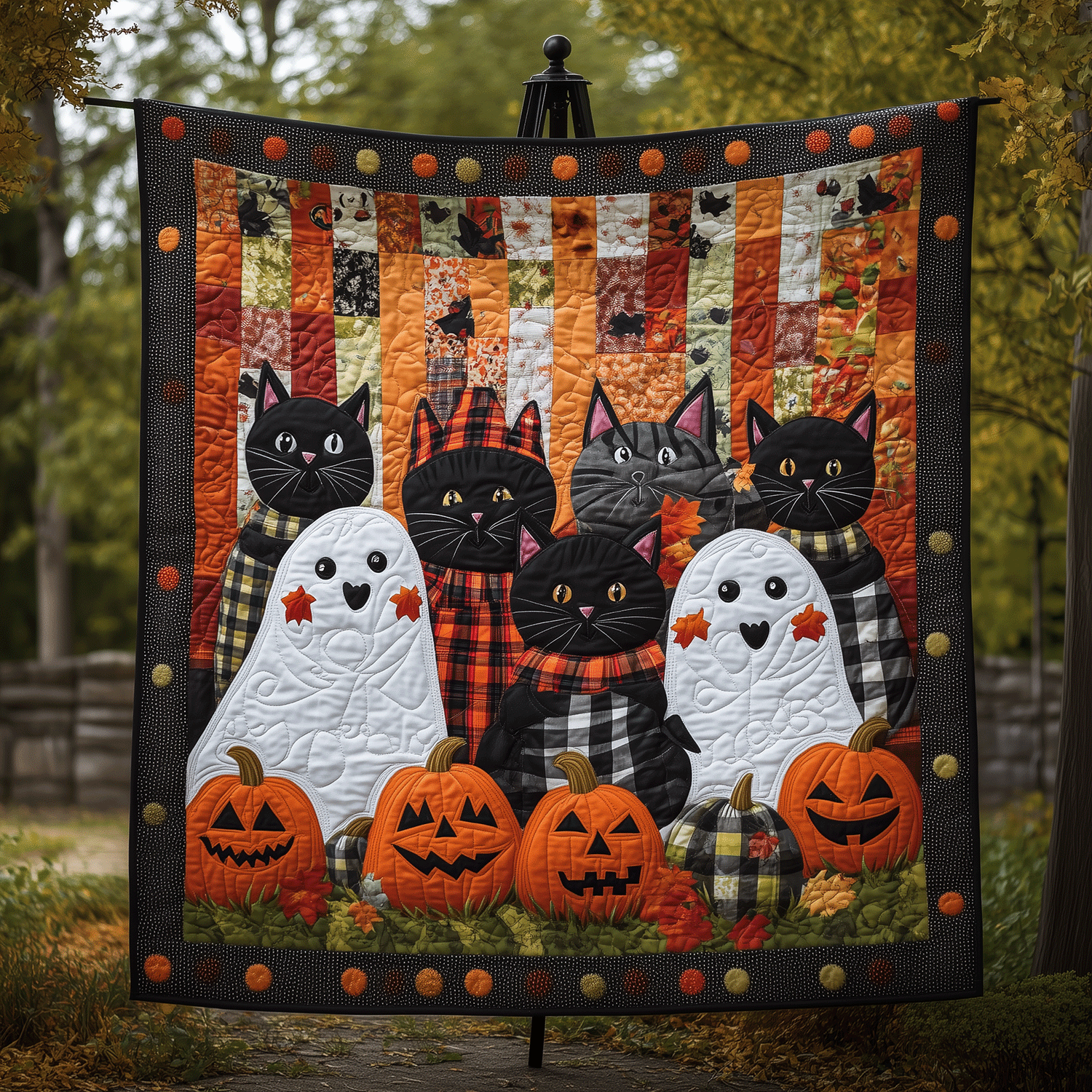 Spooky Feline Quilted Blanket Novelty Gifts For Cat Lovers