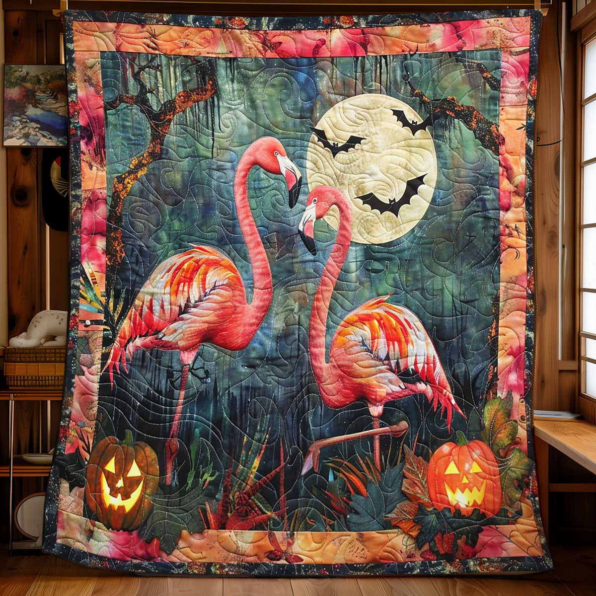 Spooky Flamingo Haven Quilt Thoughtful Quilt Blanket Gift for Loved Ones