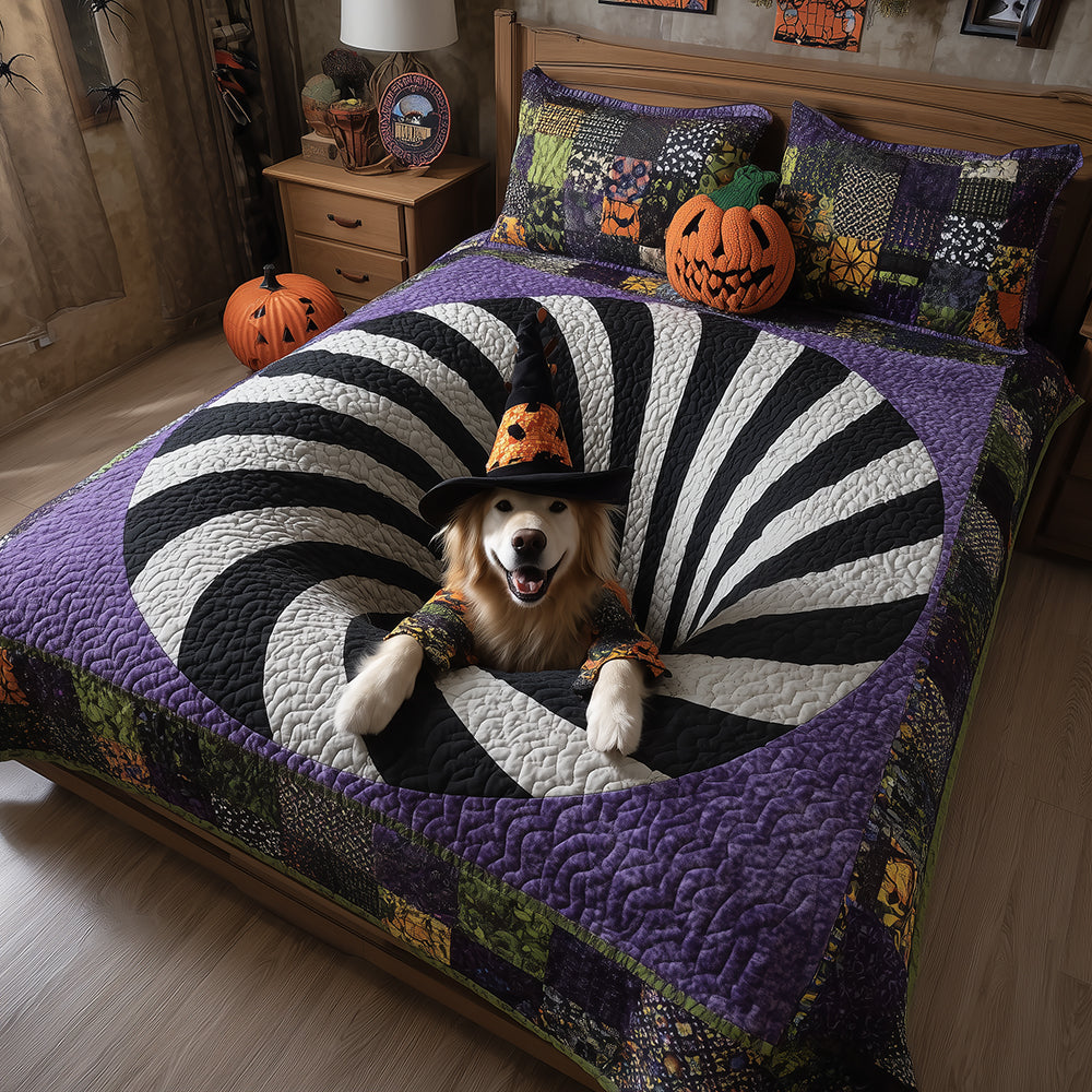 Spooky Golden Retriever Quilted Bedding Set Halloween Bedding Sets Presents For Golden Retriever Owners