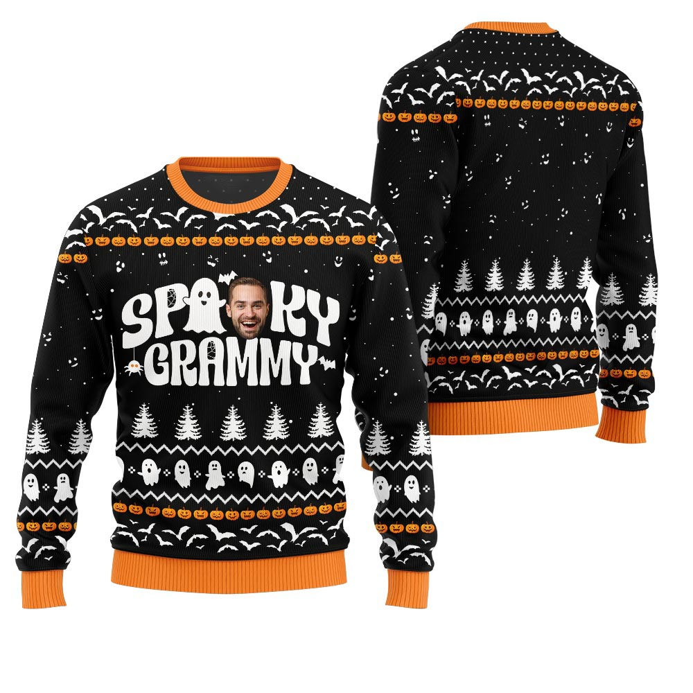 Spooky Grammy Custom Face Ugly Halloween Sweater Xmas Sweaters For Women