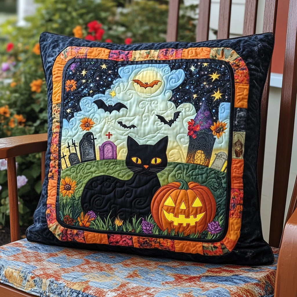 Spooky Halloween Cat Quilted Pillow Case Halloween Home Decor Unique Gifts For Cat Lovers