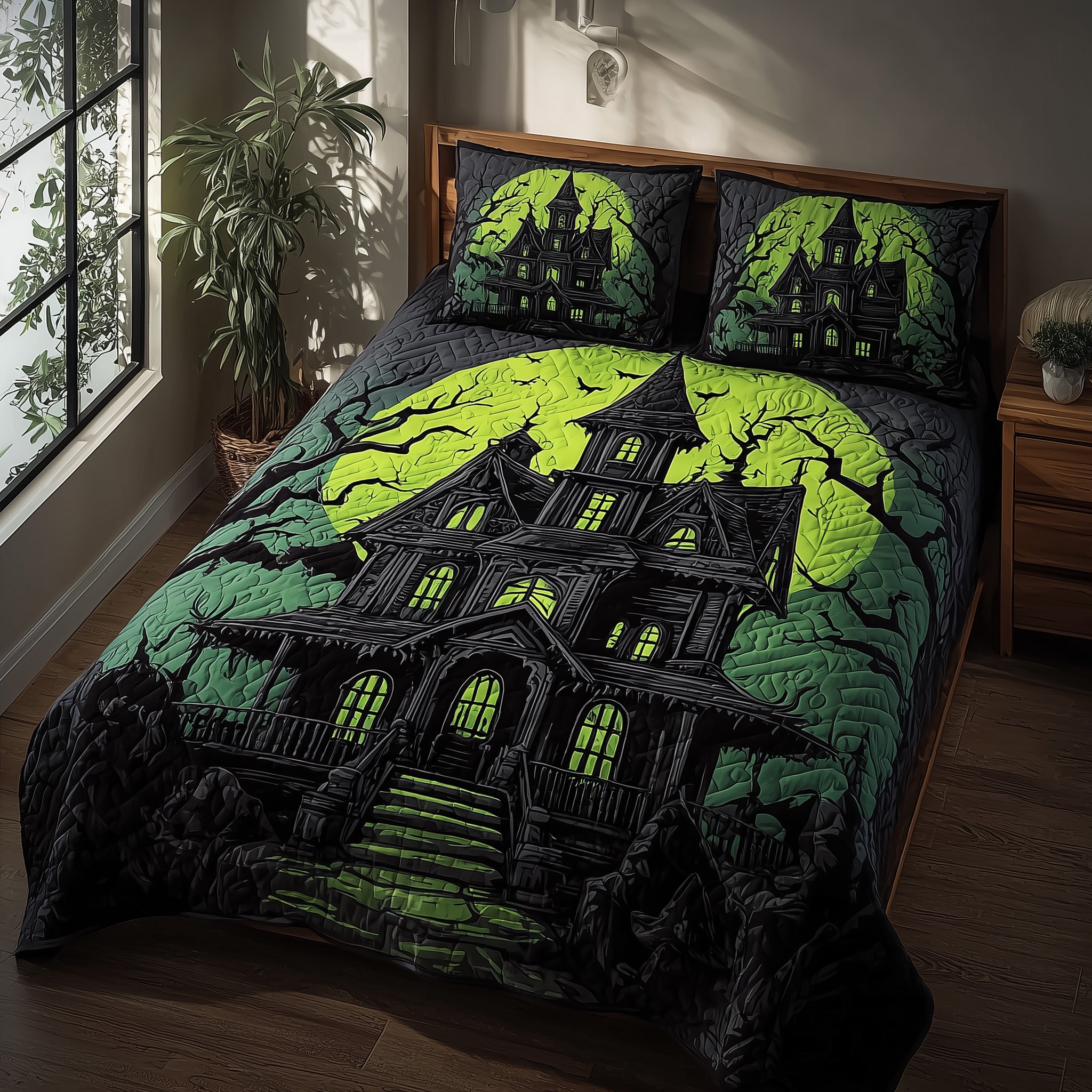 Spooky Halloween Quilted Bedding Set Machine Washable