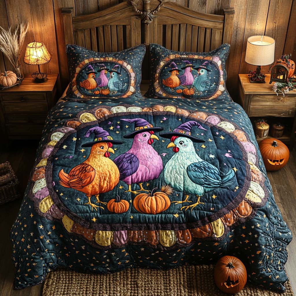 Spooky Harvest Charm Quilted Bedding Set Halloween Bedding Sets Gifts For Chicken Farmers
