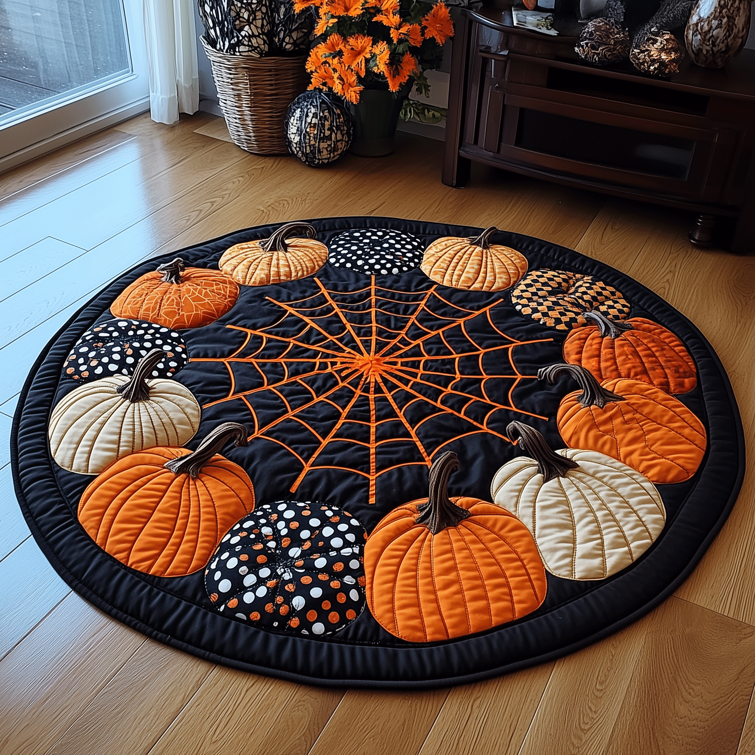 Spooky Harvest Quilted Round Mat Unique Front Door Decor Christmas Presents For Brother