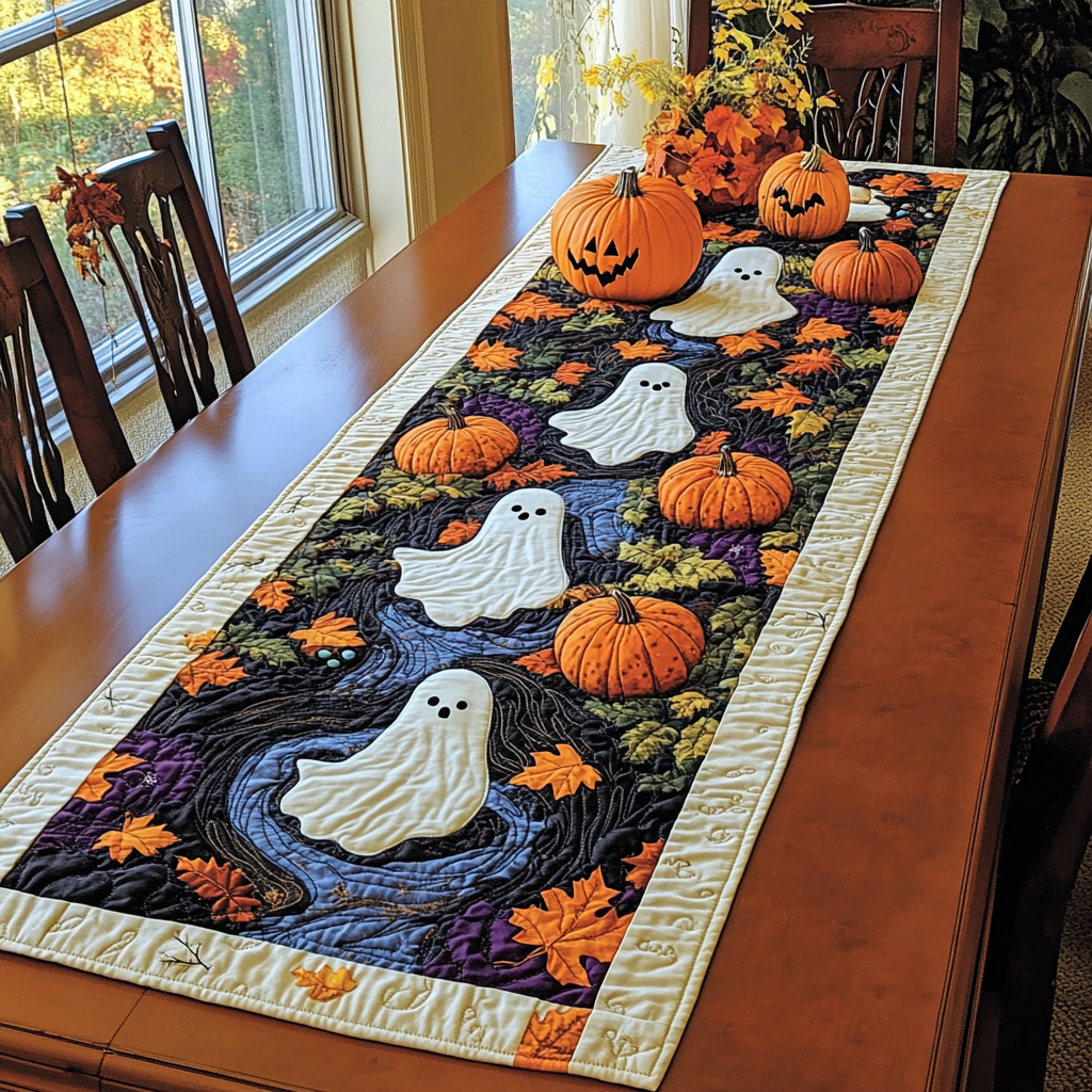 Spooky Harvest Quilted Table Runner Festive Table Runners Elegant Halloween Dining Table Decor