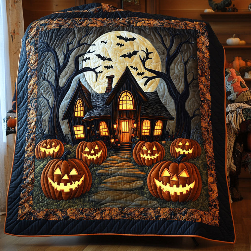 Spooky House Quilt Gifts Decor For Friends and Family on Halloween Day
