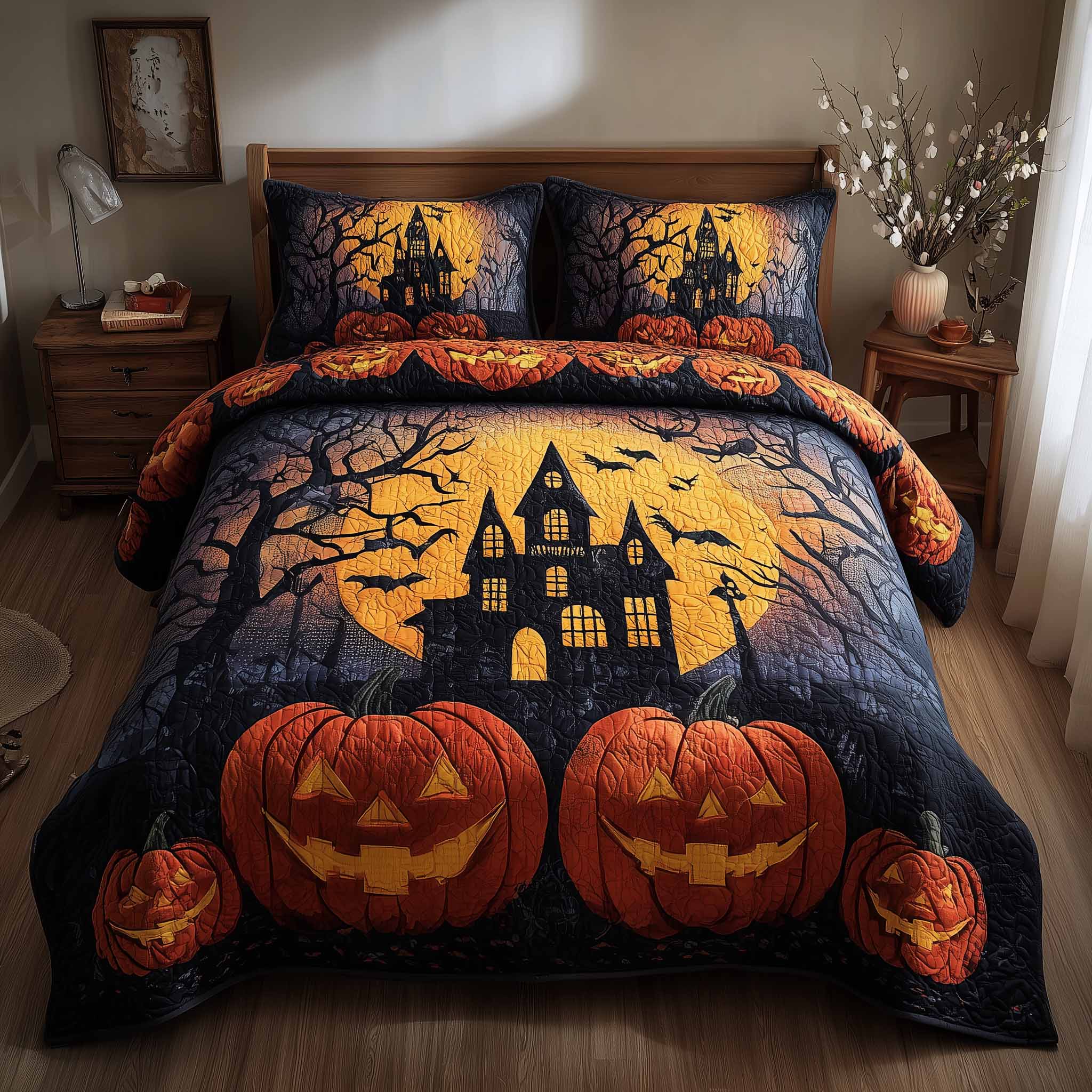 Spooky House Quilted Bedding Set Breathable