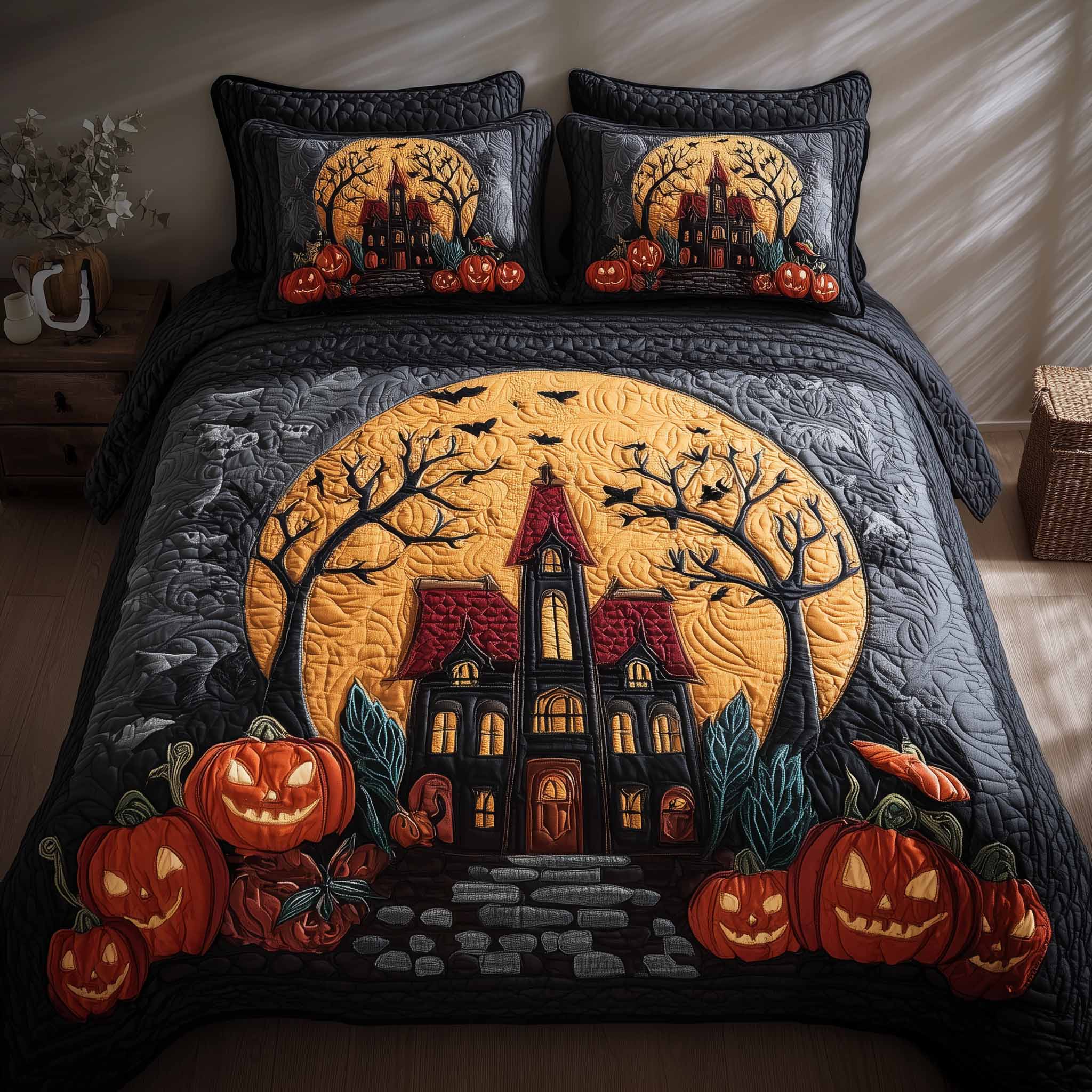 Spooky House Quilted Bedding Set Lightweight