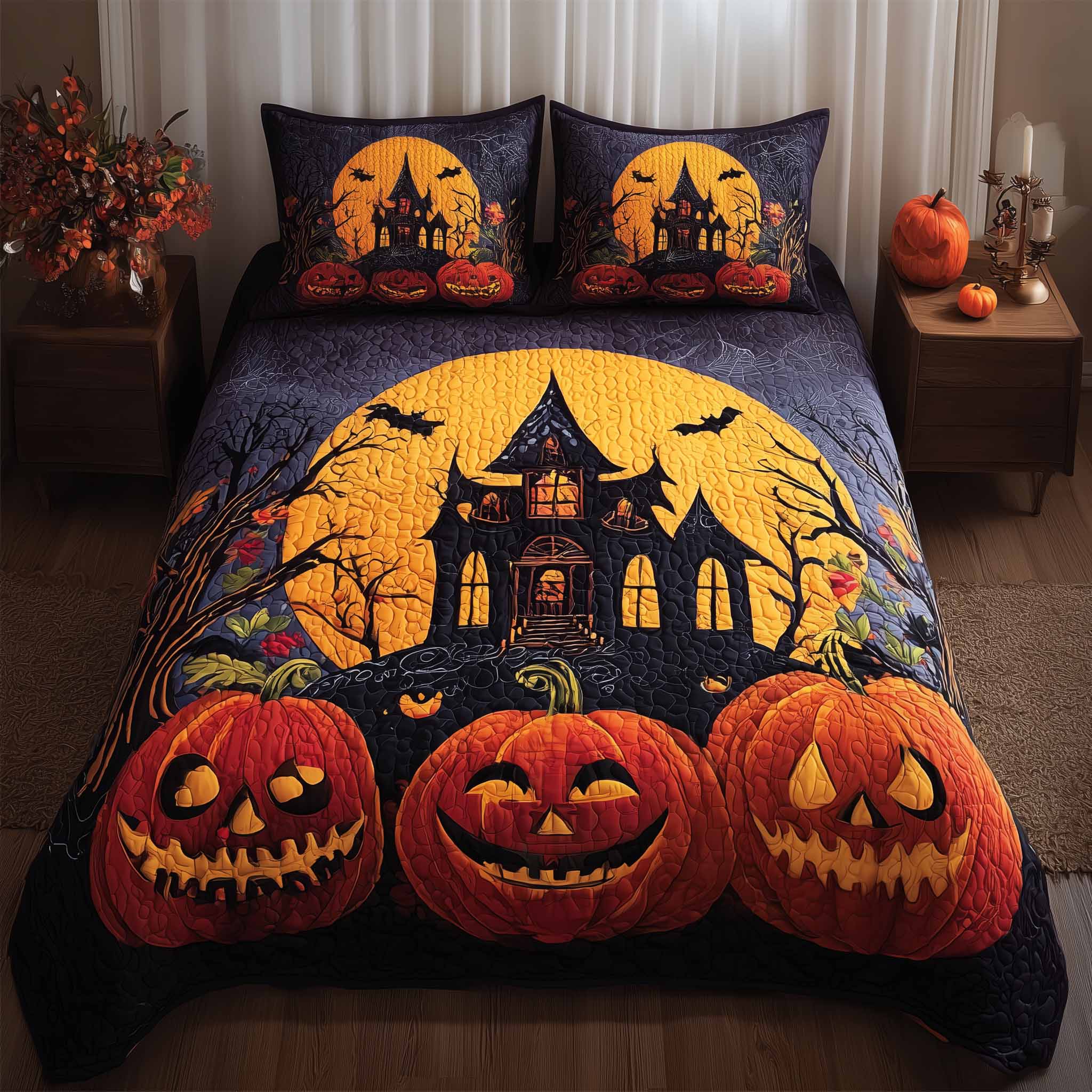 Spooky House Quilted Bedding Set Machine Washable