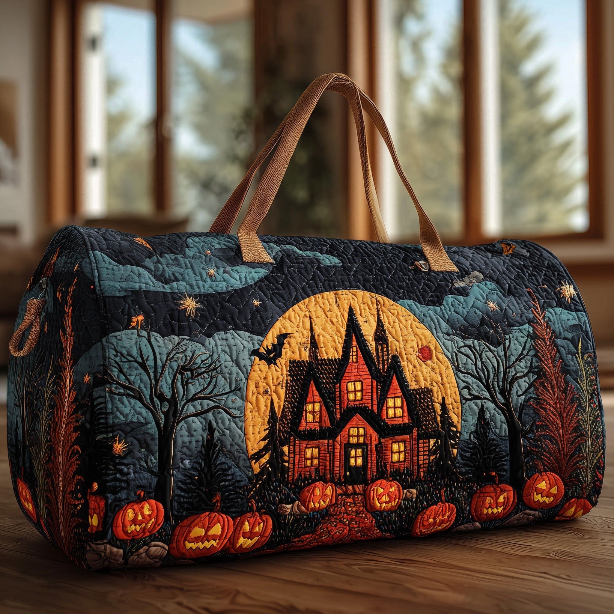 Spooky House Quilted Duffle Bag Compact And Spacious