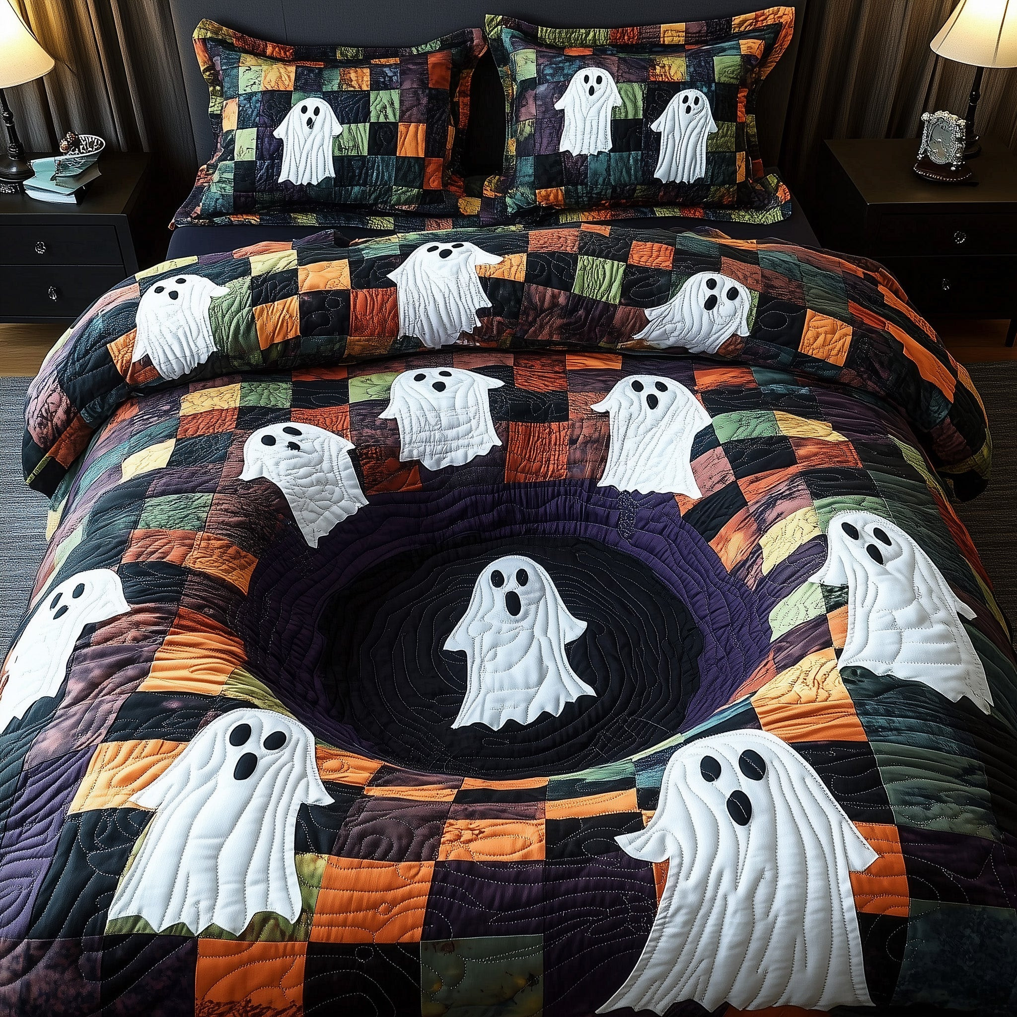 Spooky Illusion Quilted Bedding Set Haunted Ghost Design Bedding Spooky Gifts