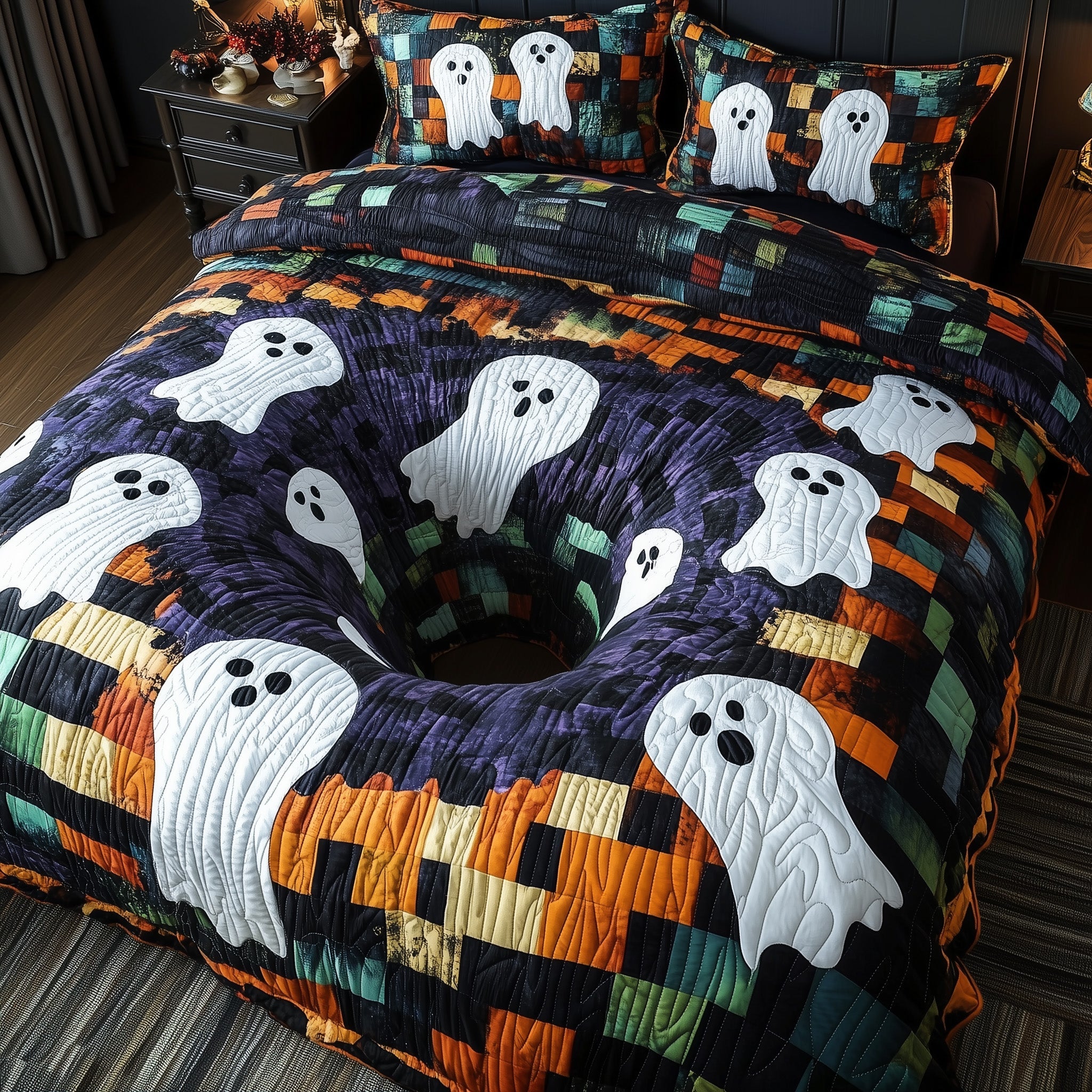 Spooky Illusion Quilted Bedding Set Haunted Ghost Spiral Bedding Spooky Gifts