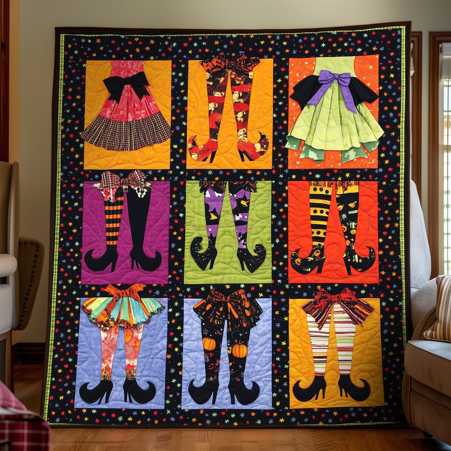 Spooky Legs Quilted Blanket Halloween Anniversary Gifts
