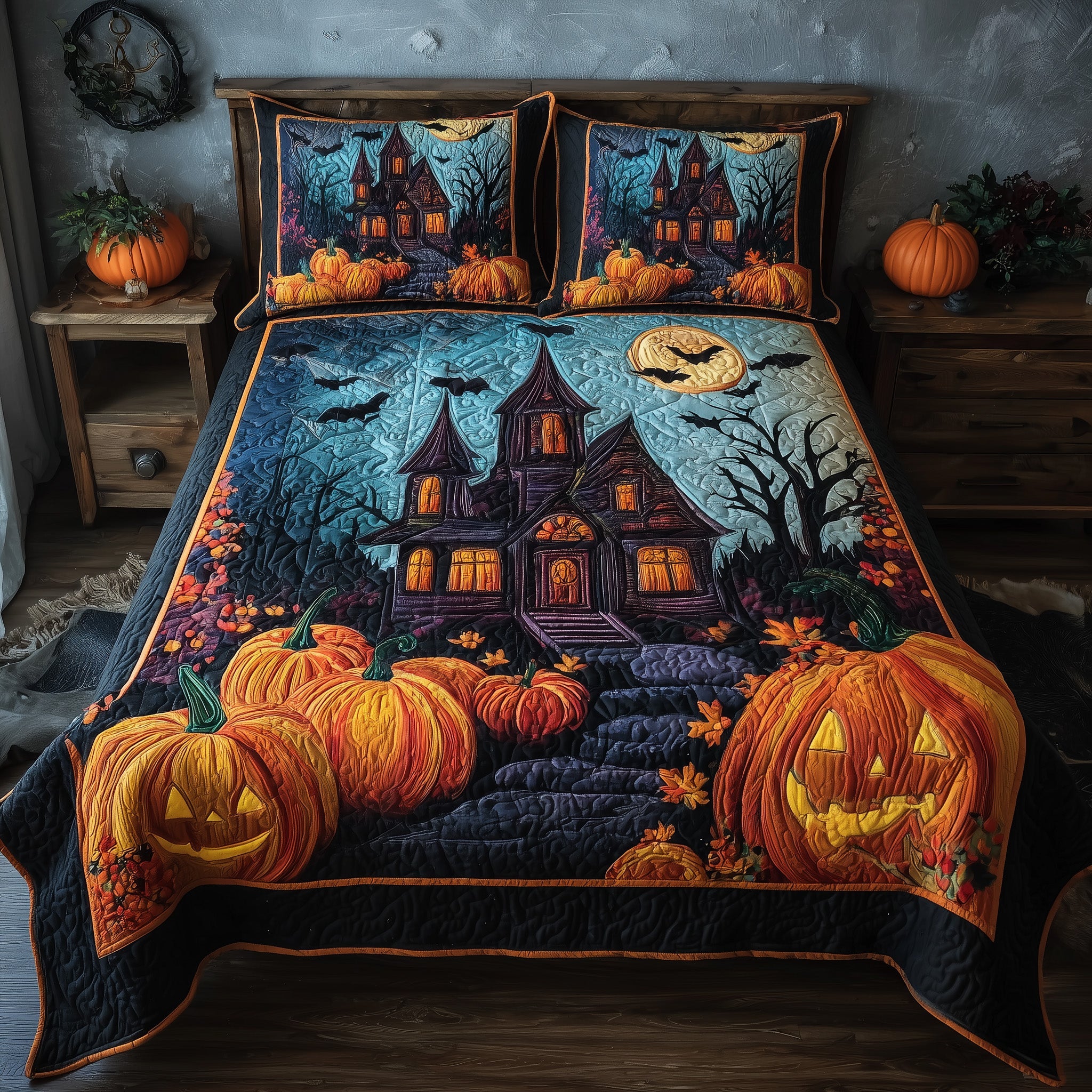 Spooky Manor Quilted Bedding Set Cotton Sateen