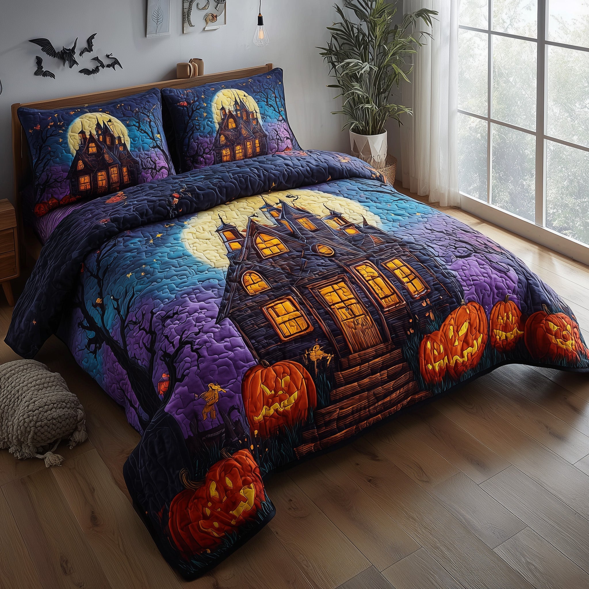 Spooky Manor Quilted Bedding Set Farmhouse Style