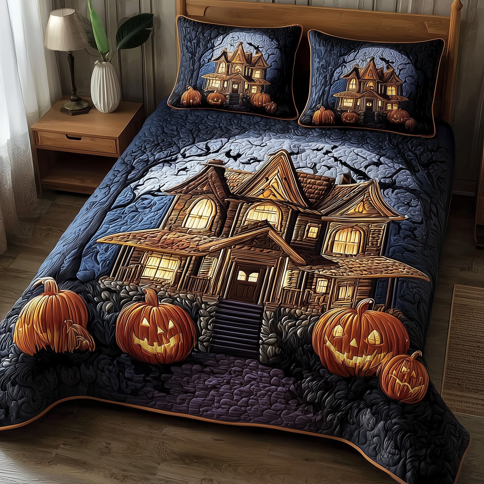 Spooky Manor Quilted Bedding Set Microfiber