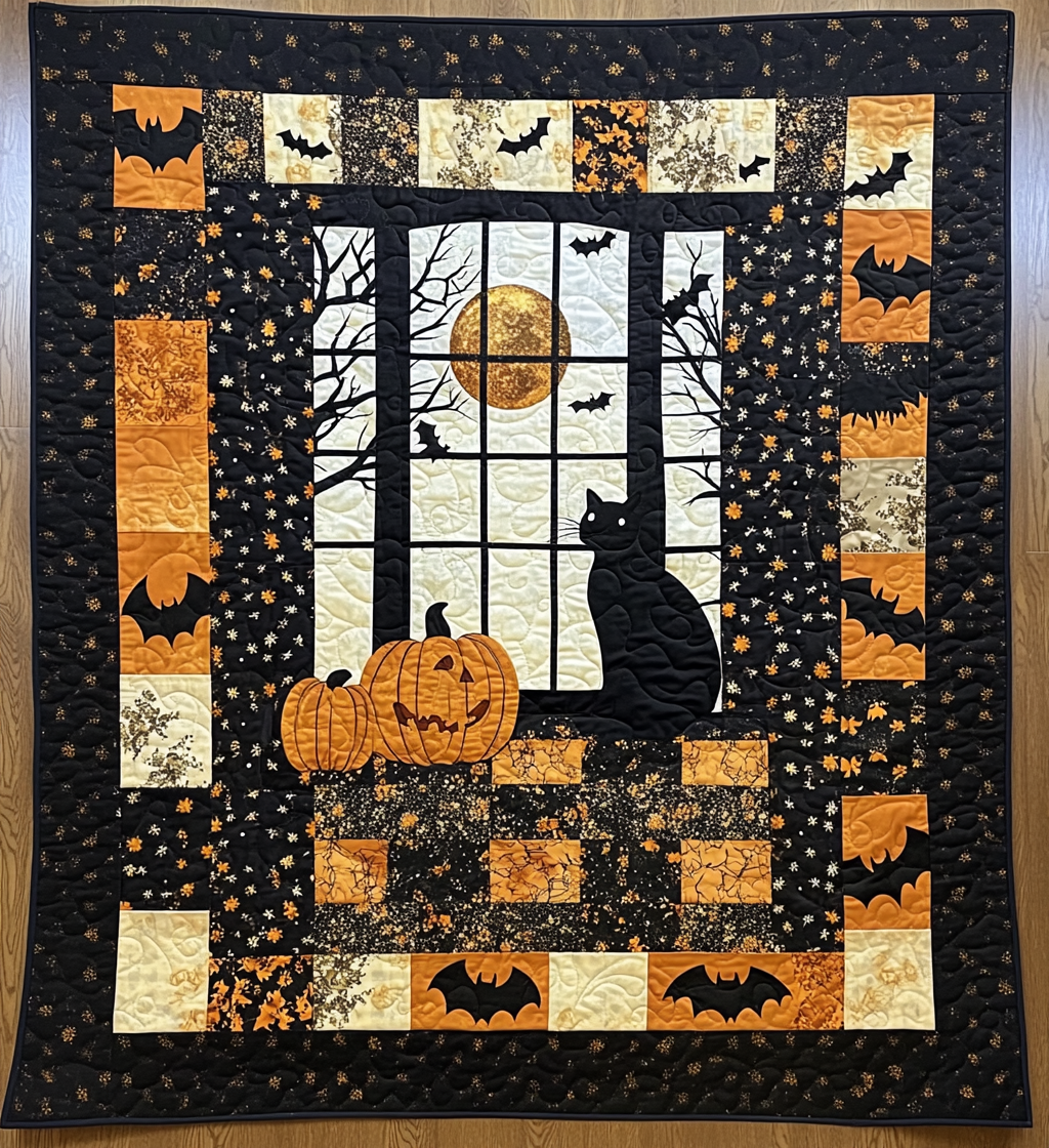 Spooky Meow Quilted Blanket Unique Cat Gifts