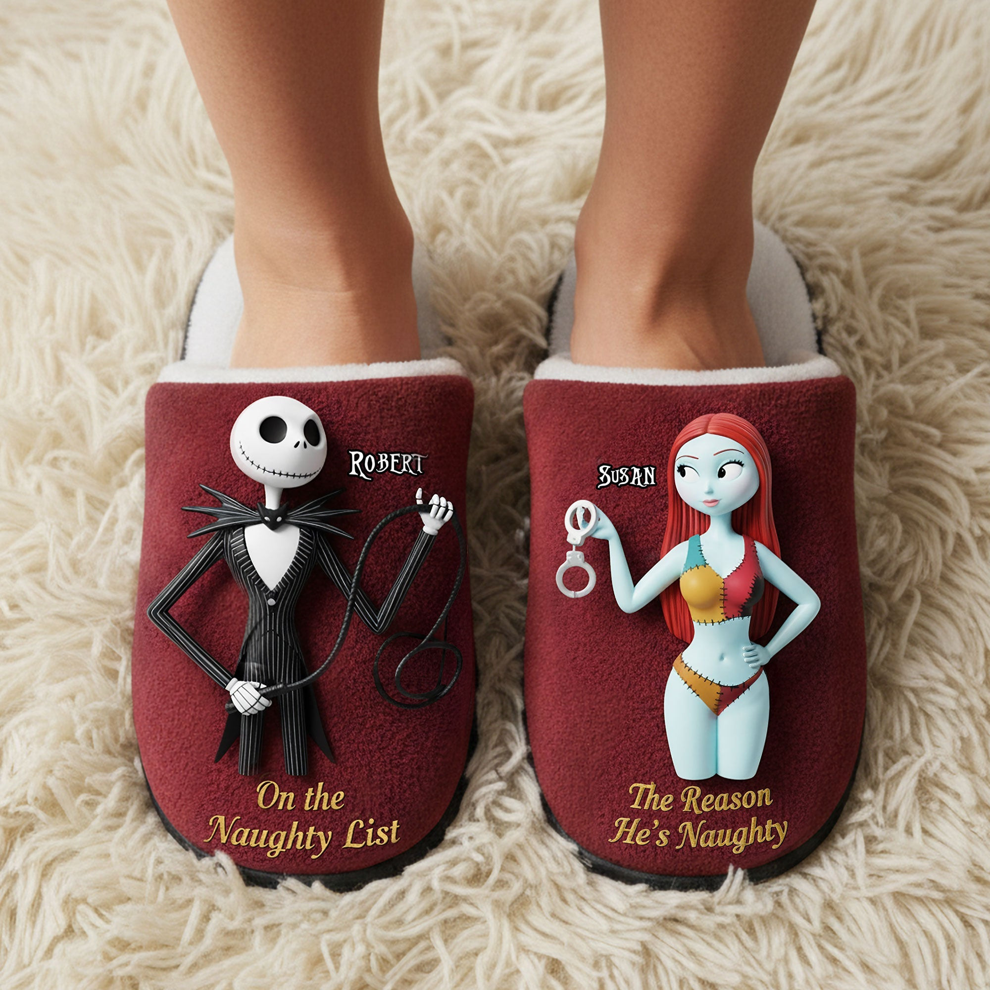 Spooky Naughty Couple Slippers - Personalized Gifts For Couples - Inappropriate Christmas Gifts For Best Friend