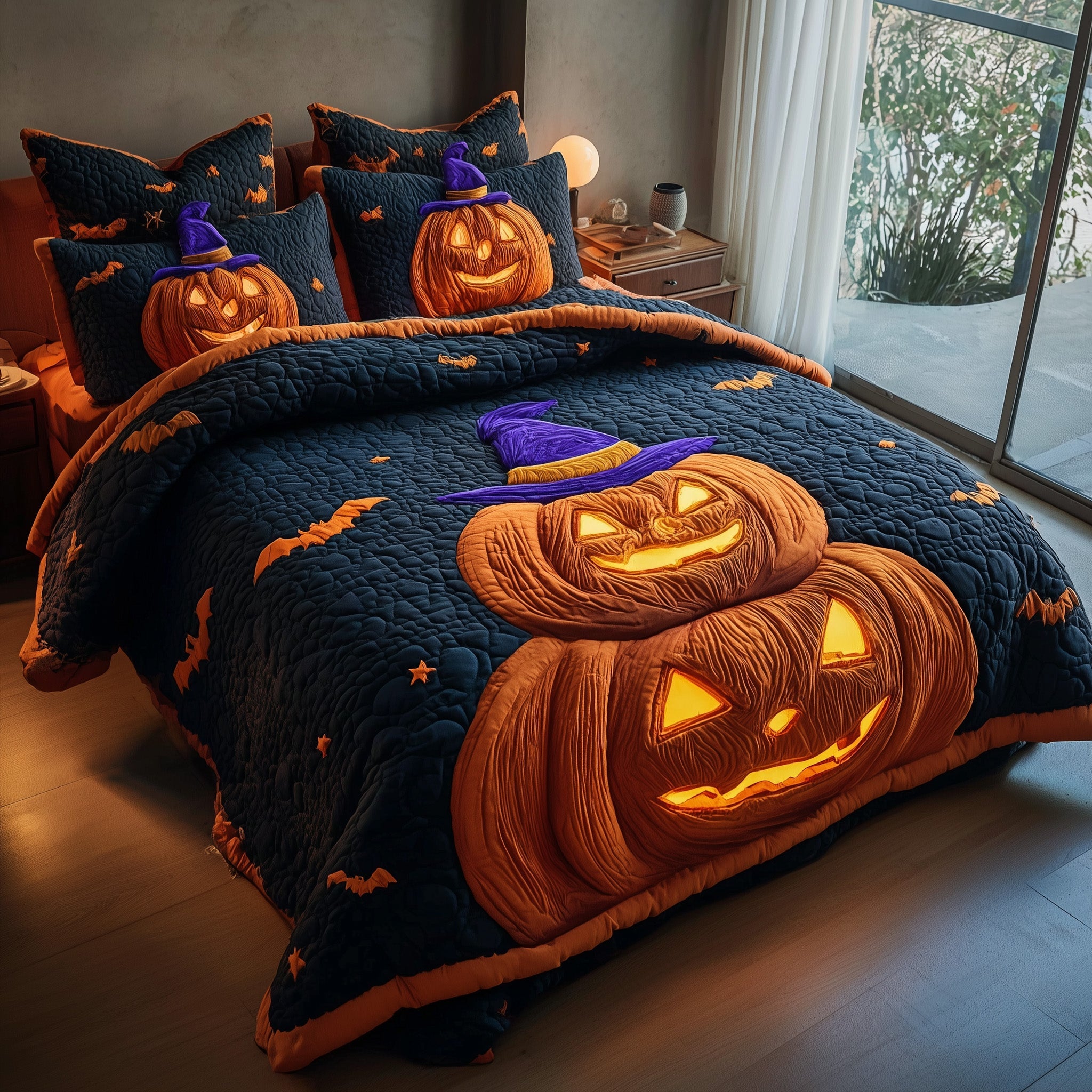 Spooky Nights Quilted Bedding Set For Couples