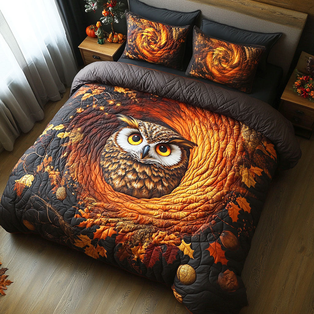 Spooky Owl Quilted Bedding Set Halloween Bed Spread Gifts With Owls On Them