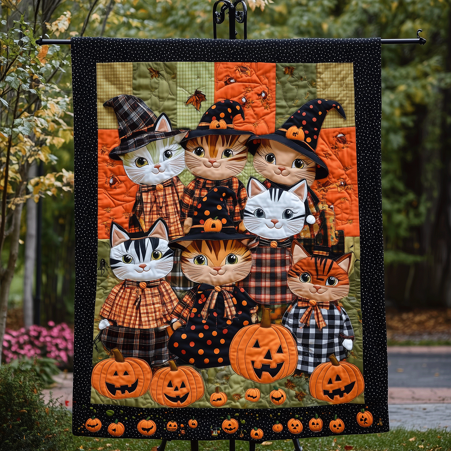 Spooky Paws Quilted Blanket Novelty Gifts For Cat Lovers
