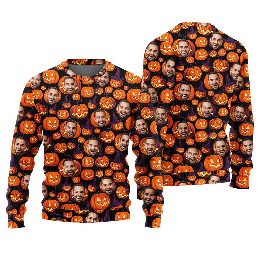 Spooky Pumpkin Custom Face Halloween Sweater Adults Ugly Christmas Gifts