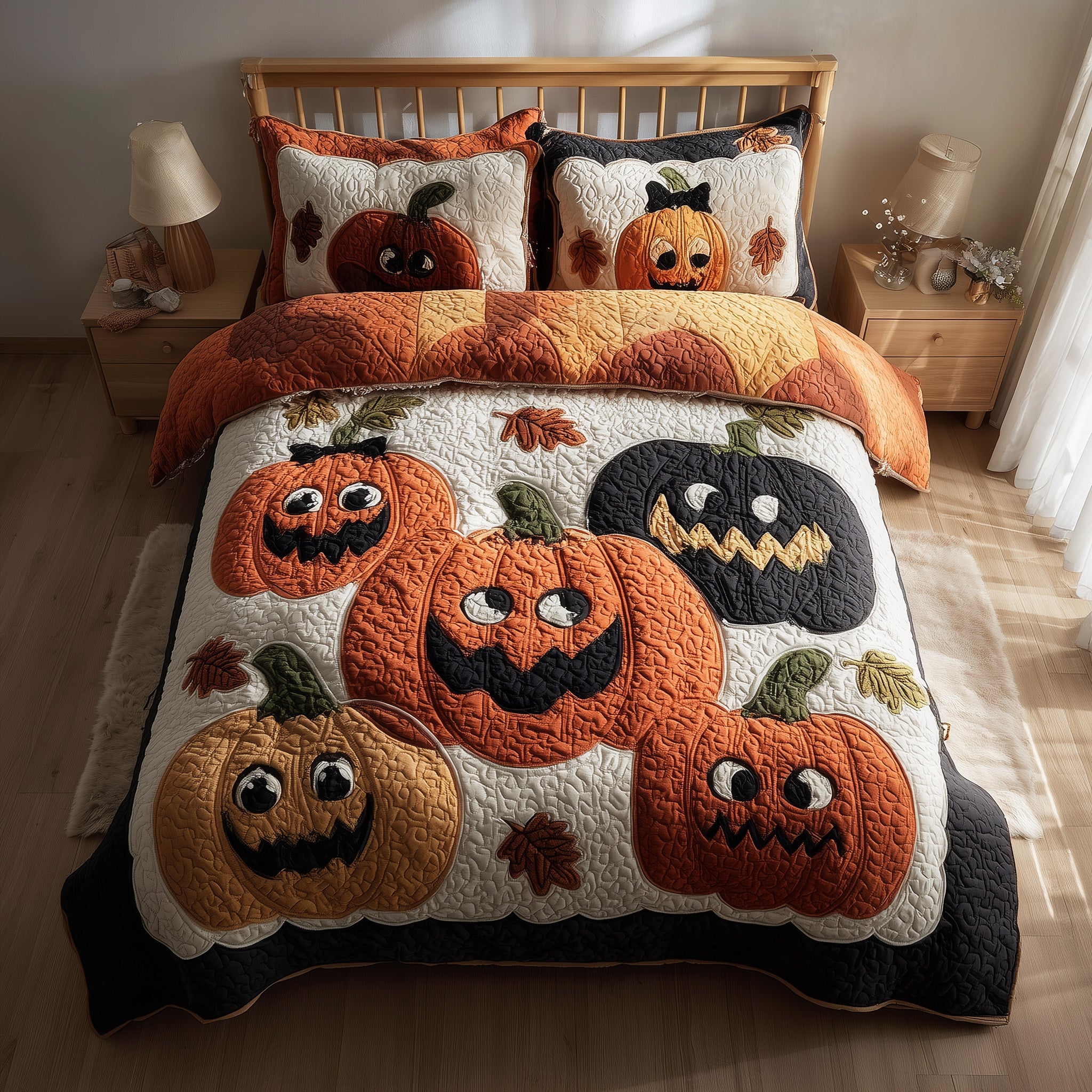 Spooky Pumpkin Quilted Bedding Set Create a Cozy Space