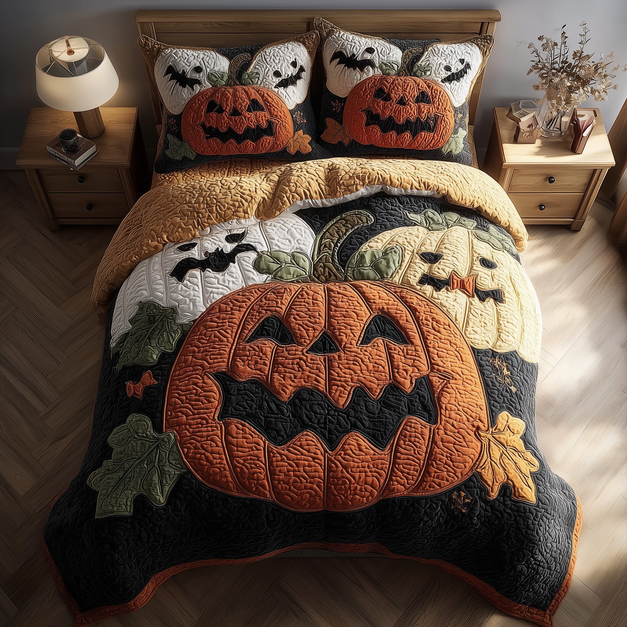 Spooky Pumpkin Quilted Bedding Set Wedding Gift