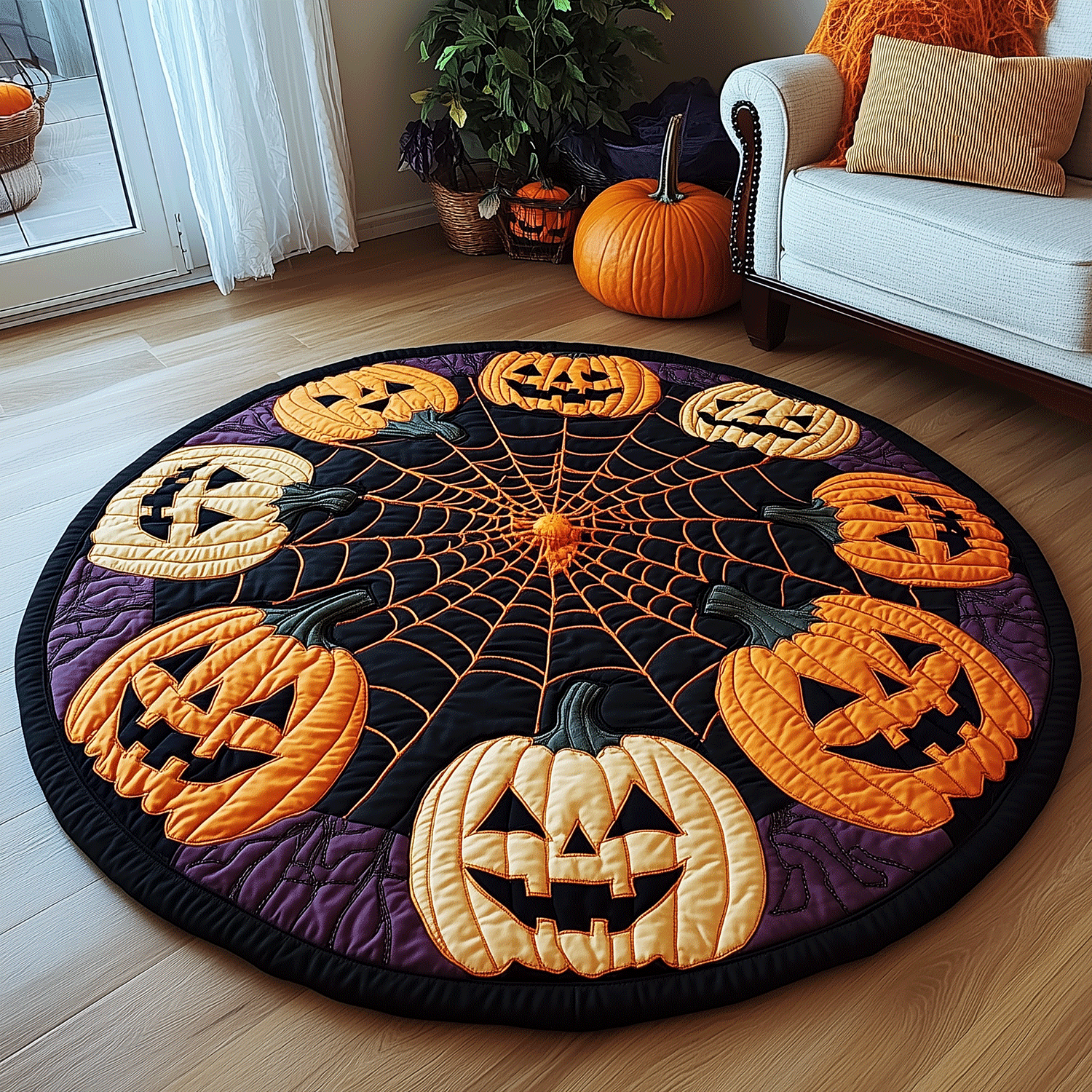 Spooky Pumpkin Quilted Round Mat Christmas Entry Way Decor Christmas Gift Ideas For Brother