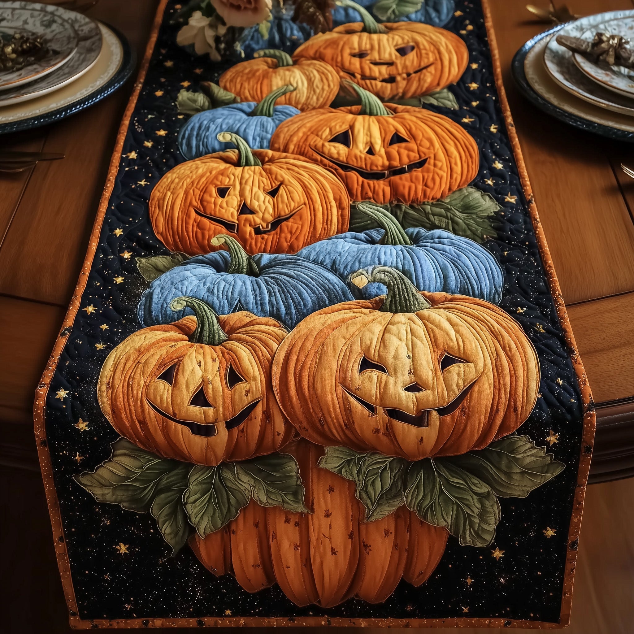 Spooky Pumpkin Quilted Table Runner Christmas Dining Table Runner