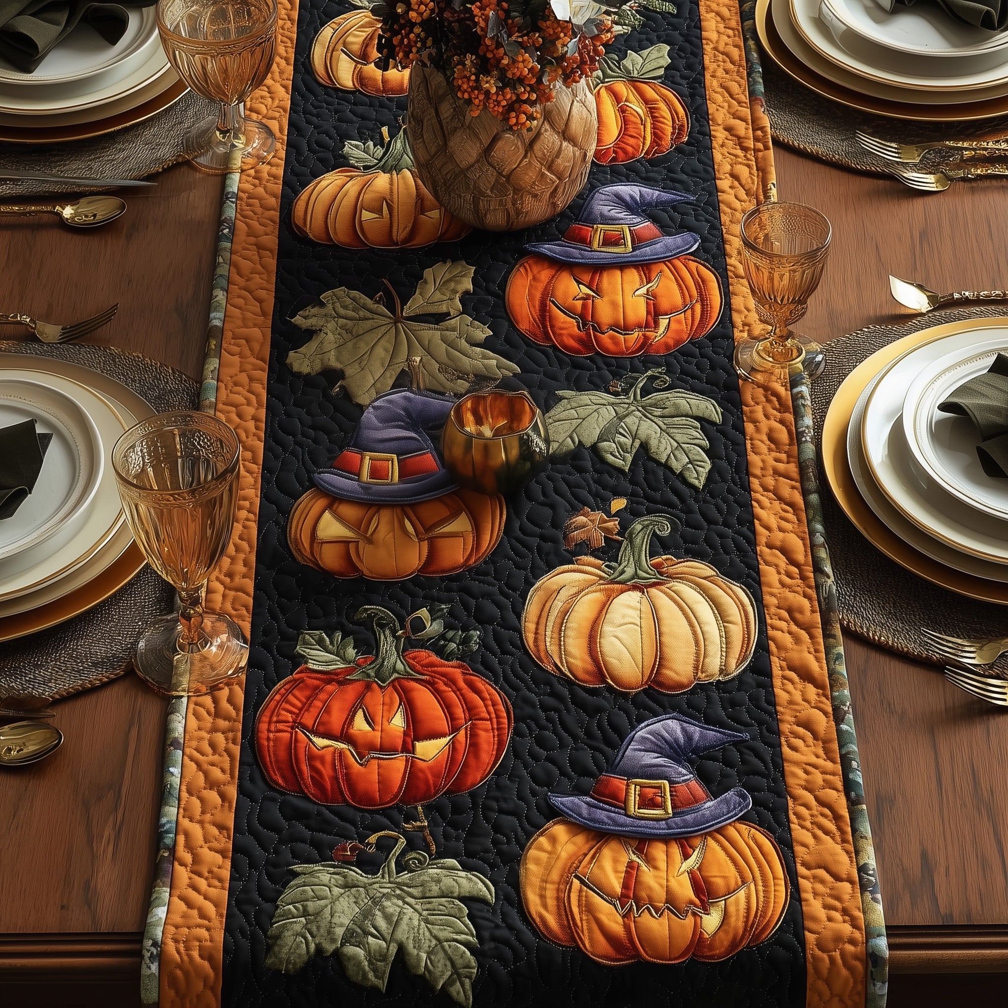 Spooky Pumpkin Quilted Table Runner Special Occasion Table Runner Gift
