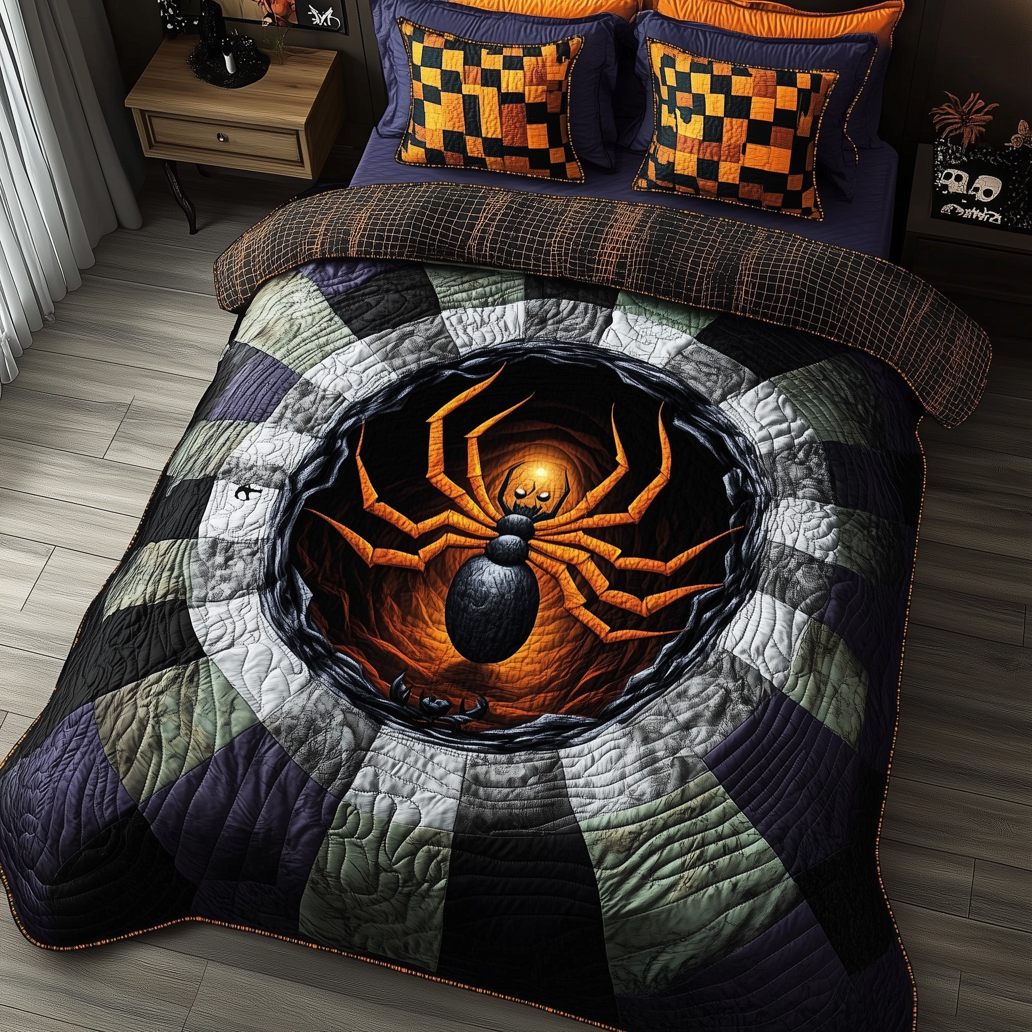 Spooky Site Quilted Bedding Set Creepy Spider Design Bedding Spooky Halloween Gifts