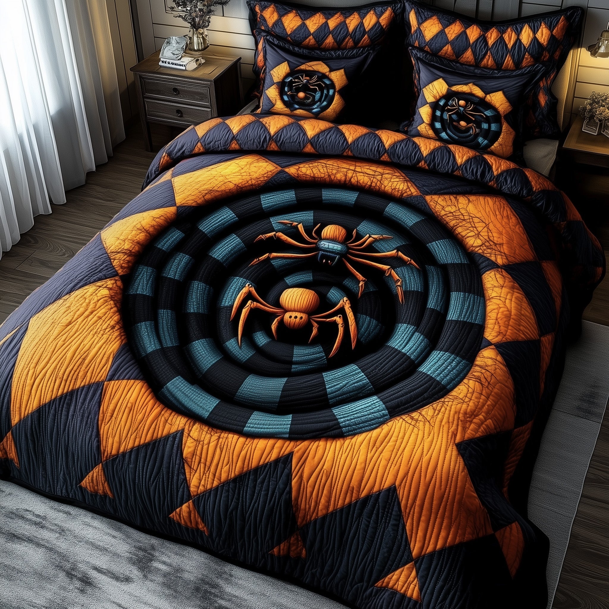 Spooky Site Quilted Bedding Set Spider Web Quilt Design Bedding Spooky Halloween Gifts
