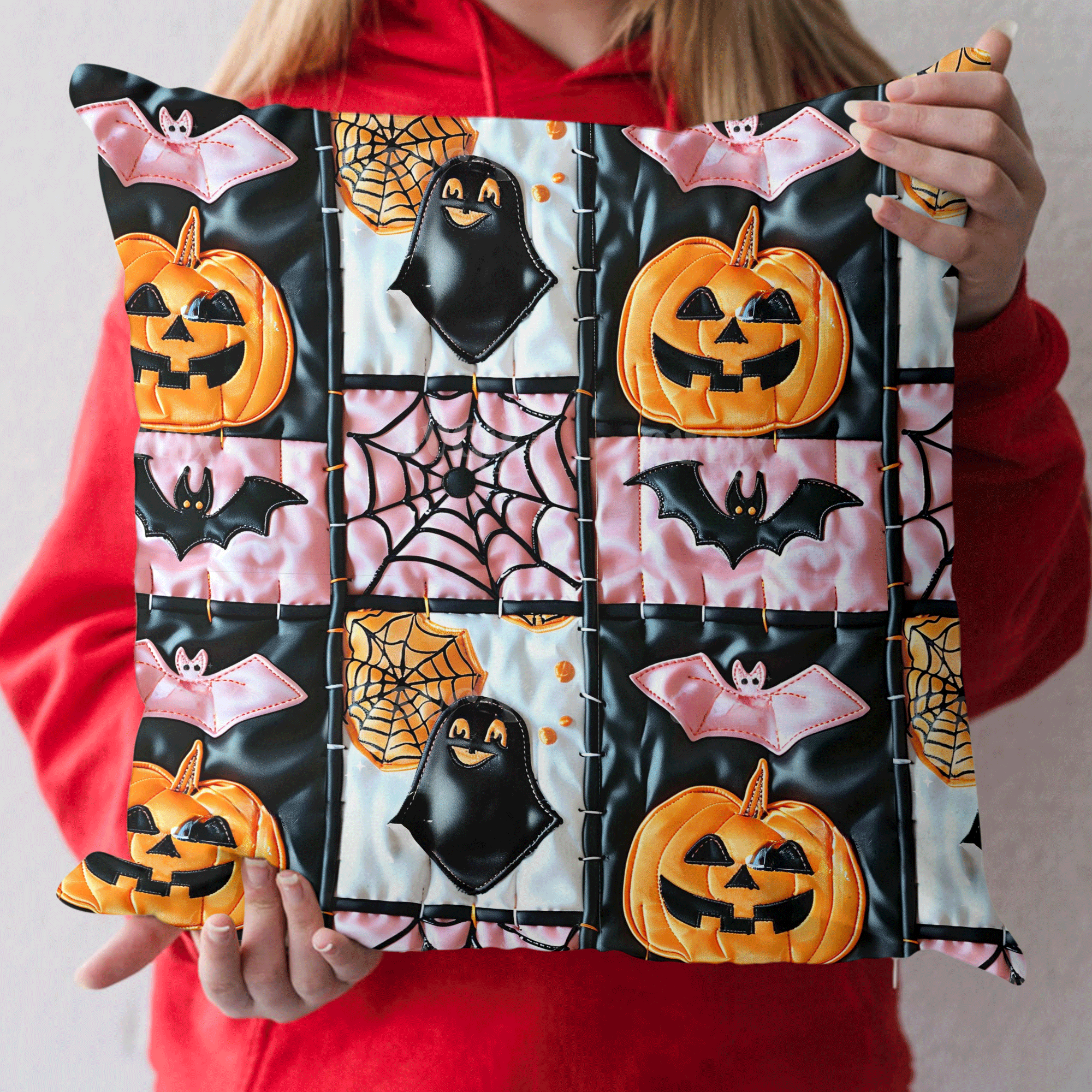 Spooky Skeleton Halloween Quilted Pillow Case Pillow Cover Gift for Family