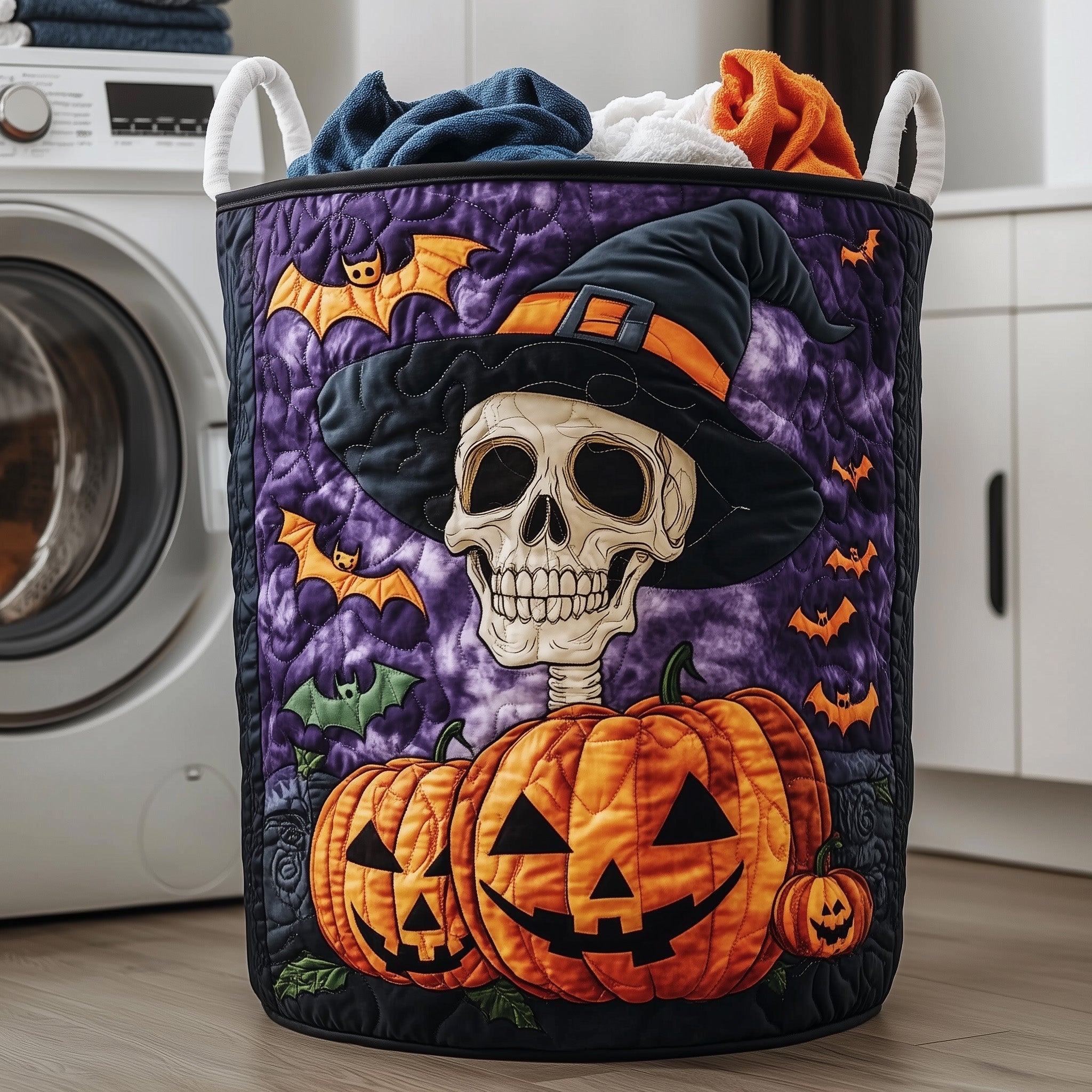 Spooky Skeleton Quilted Laundry Basket Anniversary Merch Gift