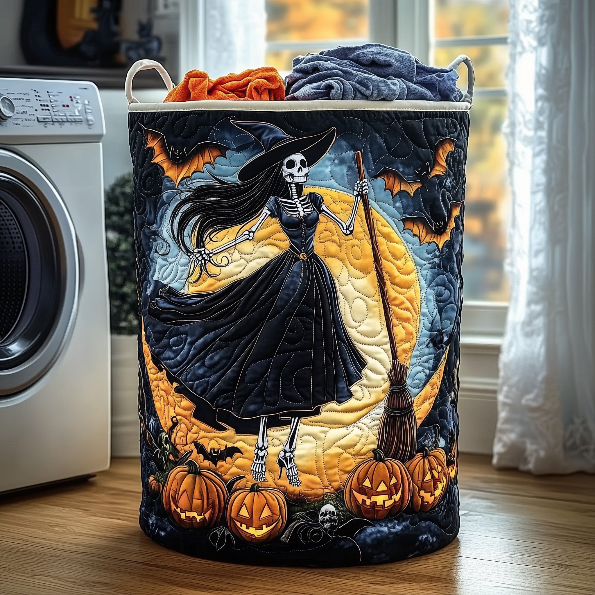 Spooky Skeleton Quilted Laundry Basket Birthday Merch Gift