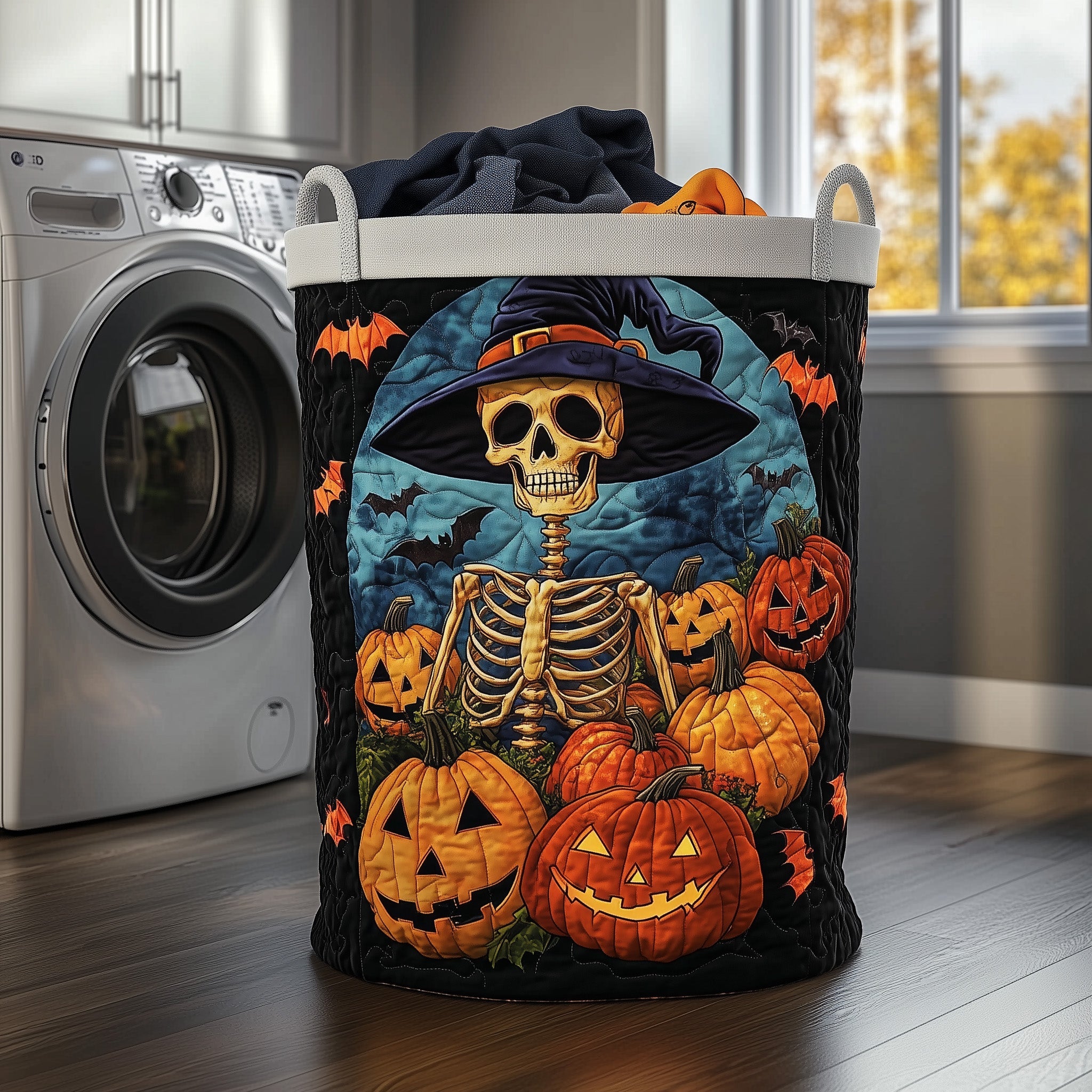 Spooky Skeleton Quilted Laundry Basket Holiday Favorite Gift